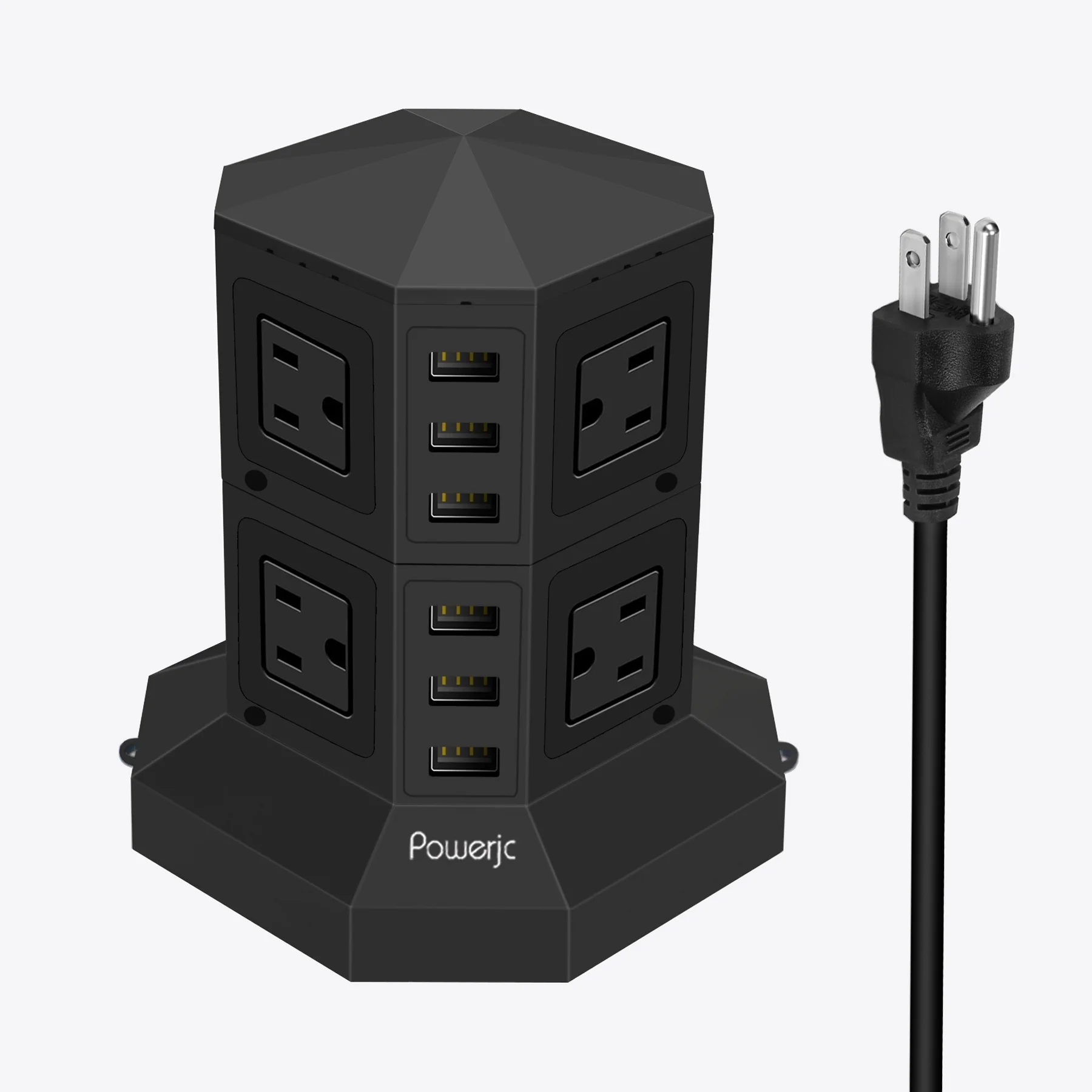 Powerjc Power Strip USB Surge Protector Tower 8 AC Outlets with 6 USB Ports Chargers 118 Inch Long Extension Cord Indoor White