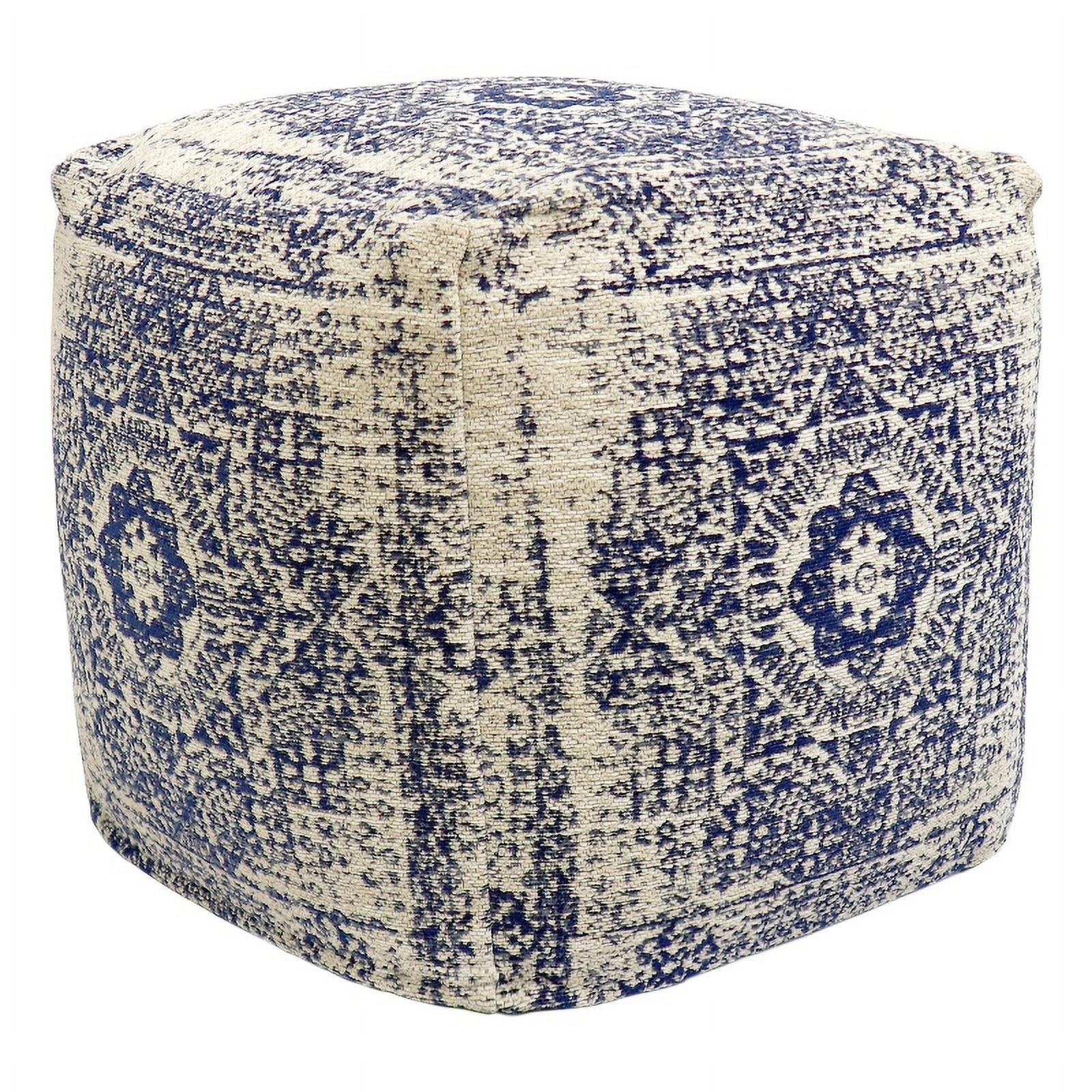 Pasargad Home Grandcanyon Navy/Ivory Cotton Indoor Pouf, 17x17x17