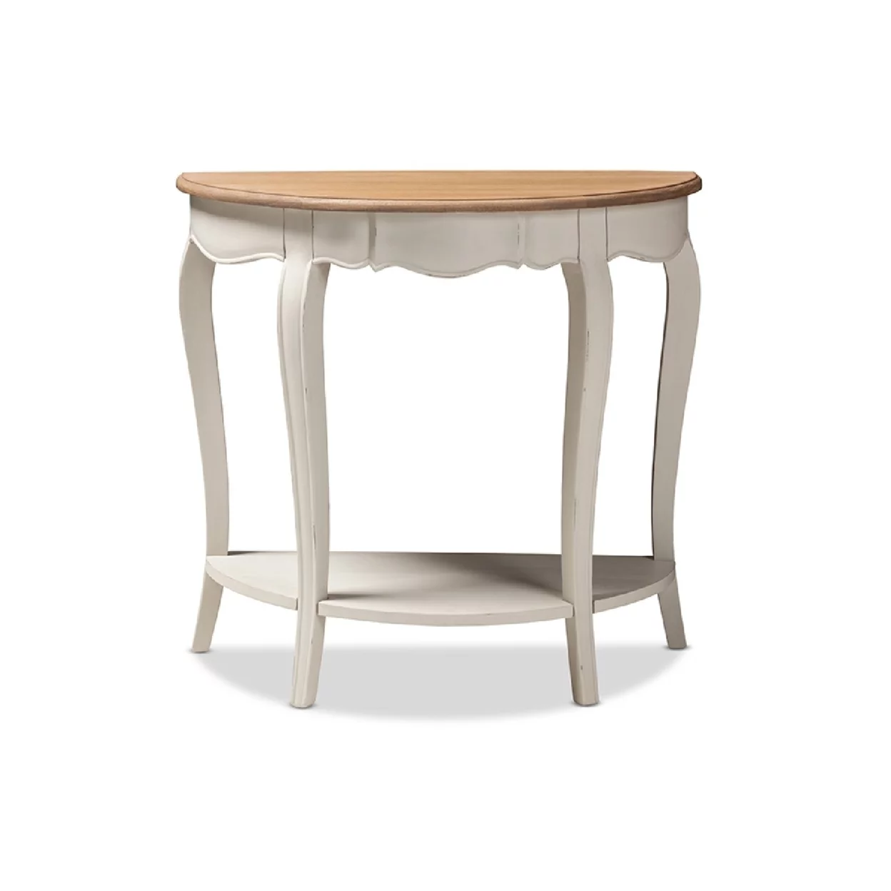 Baxton Studio Cordelia Country Cottage Farmhouse White and Natural Brown Finished Console Table