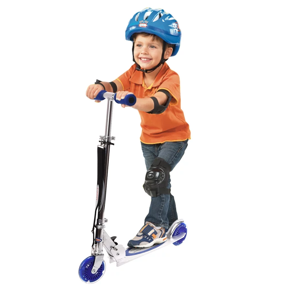 ChromeWheels Kick Scooter for Boys, Deluxe Adjustable Handle Kids Scooter Light up wheel with Kickstand age 5 Blue