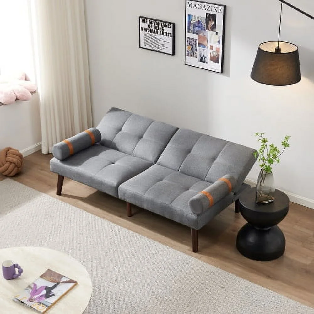 ZJbiubiuHome Convertible Sofa Bed Futon with Solid Wood Legs Linen Fabric Grey