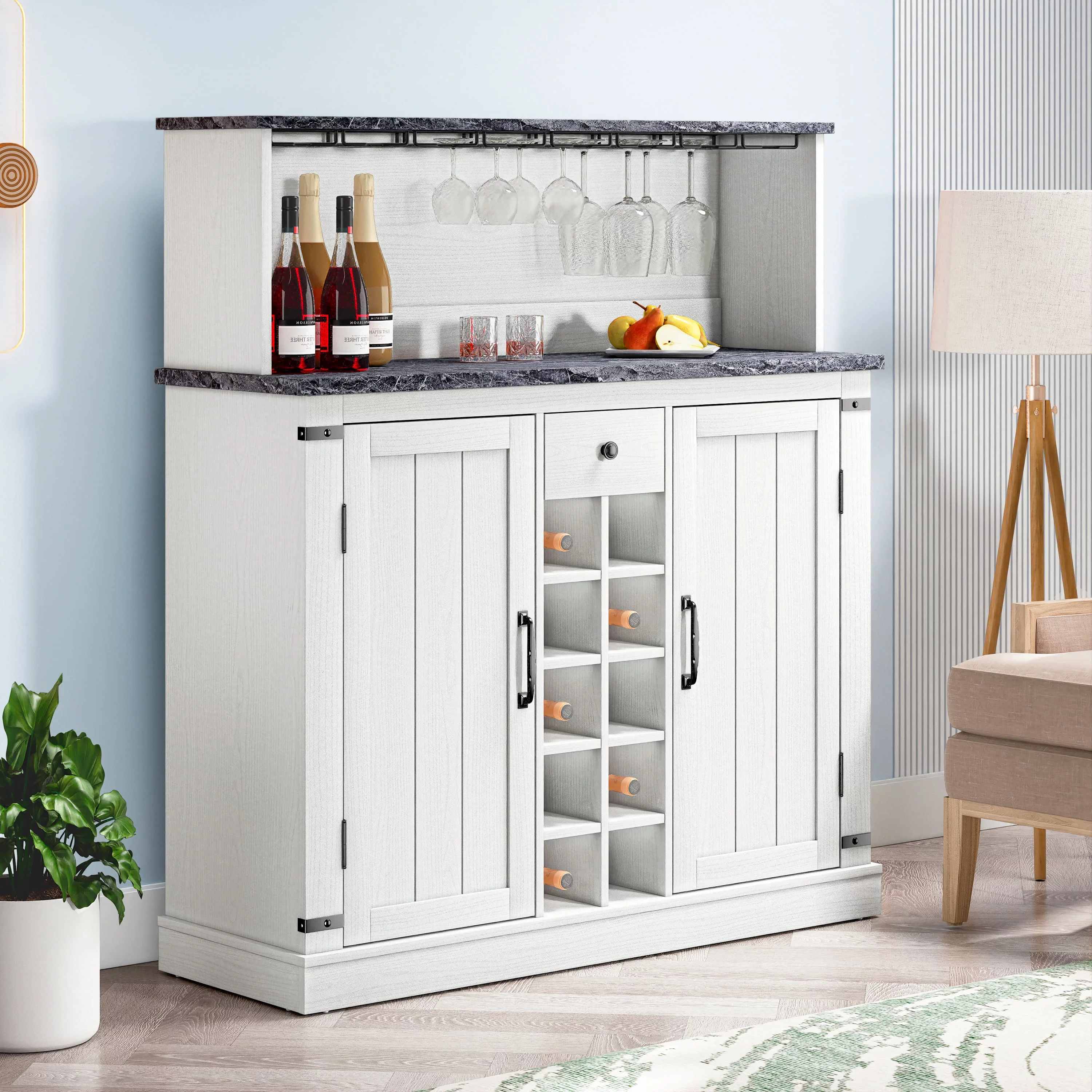 FESTIVO 47 in. Farm Style Wood Buffet Bar Cabinet White