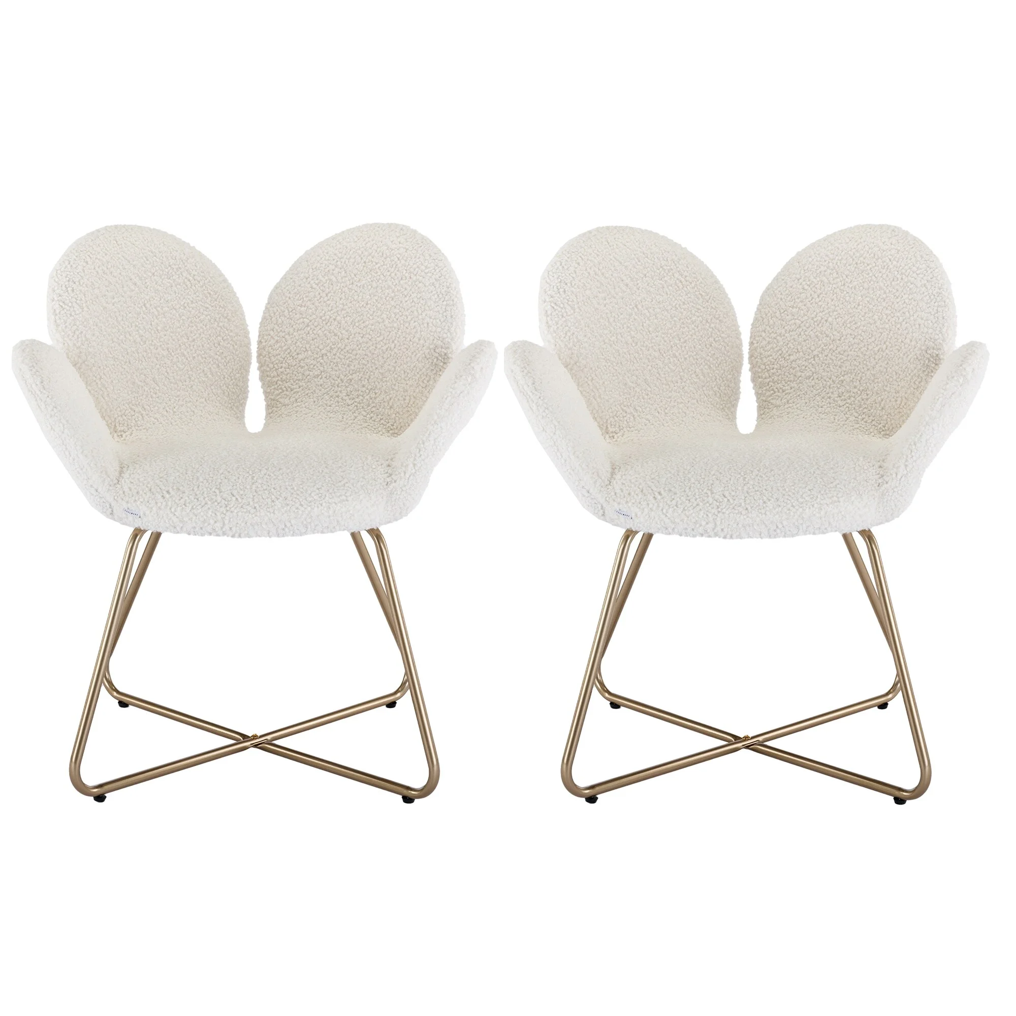 HOMEFUN Modern Velvet/Teddy Upholstered Petal Vanity Desk Chair(SET OF 2) White+Teddy