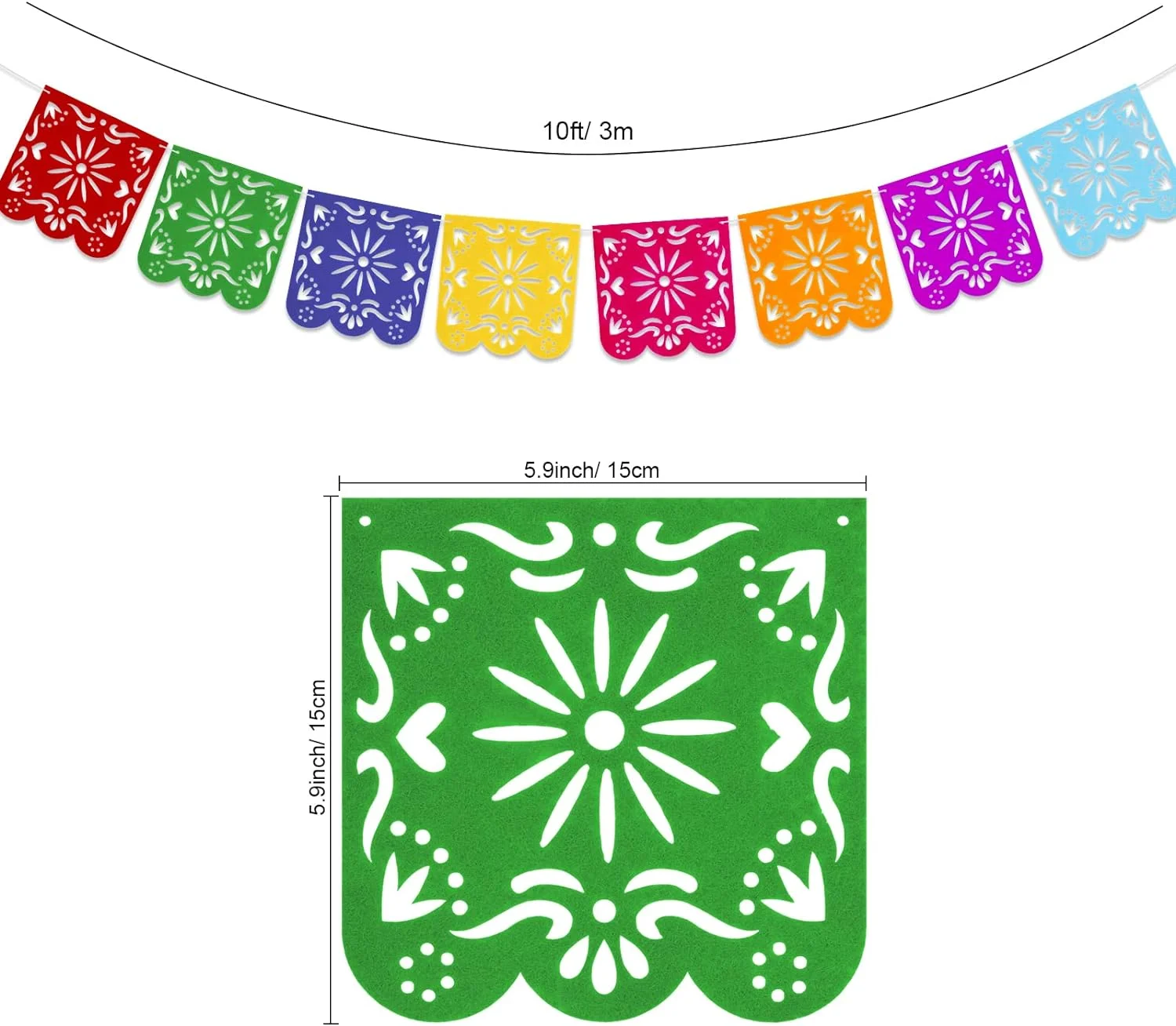 4 Pack Fiesta Party Banners Colorful Felt Mexican Party Banner Day of The Dead Papel Picado Banner for Fiesta Birthday Baby Shower Party Decorations