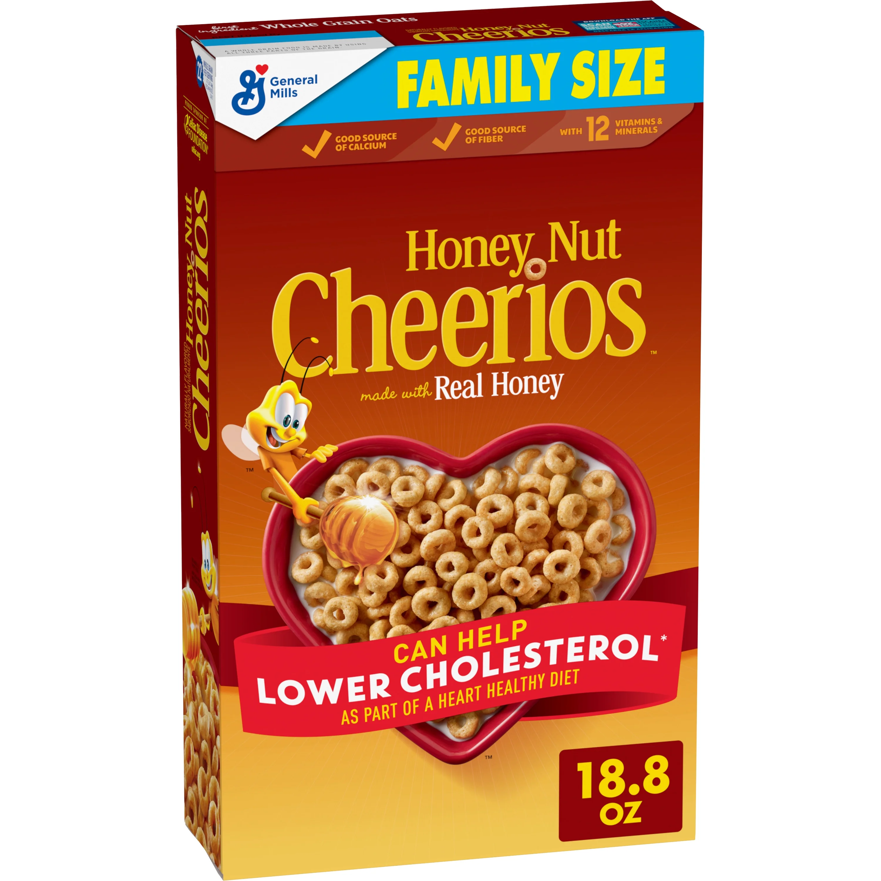 (2 pack) Honey Nut Cheerios Heart Healthy Gluten Free Breakfast Cereal, Family Size, 18.8oz