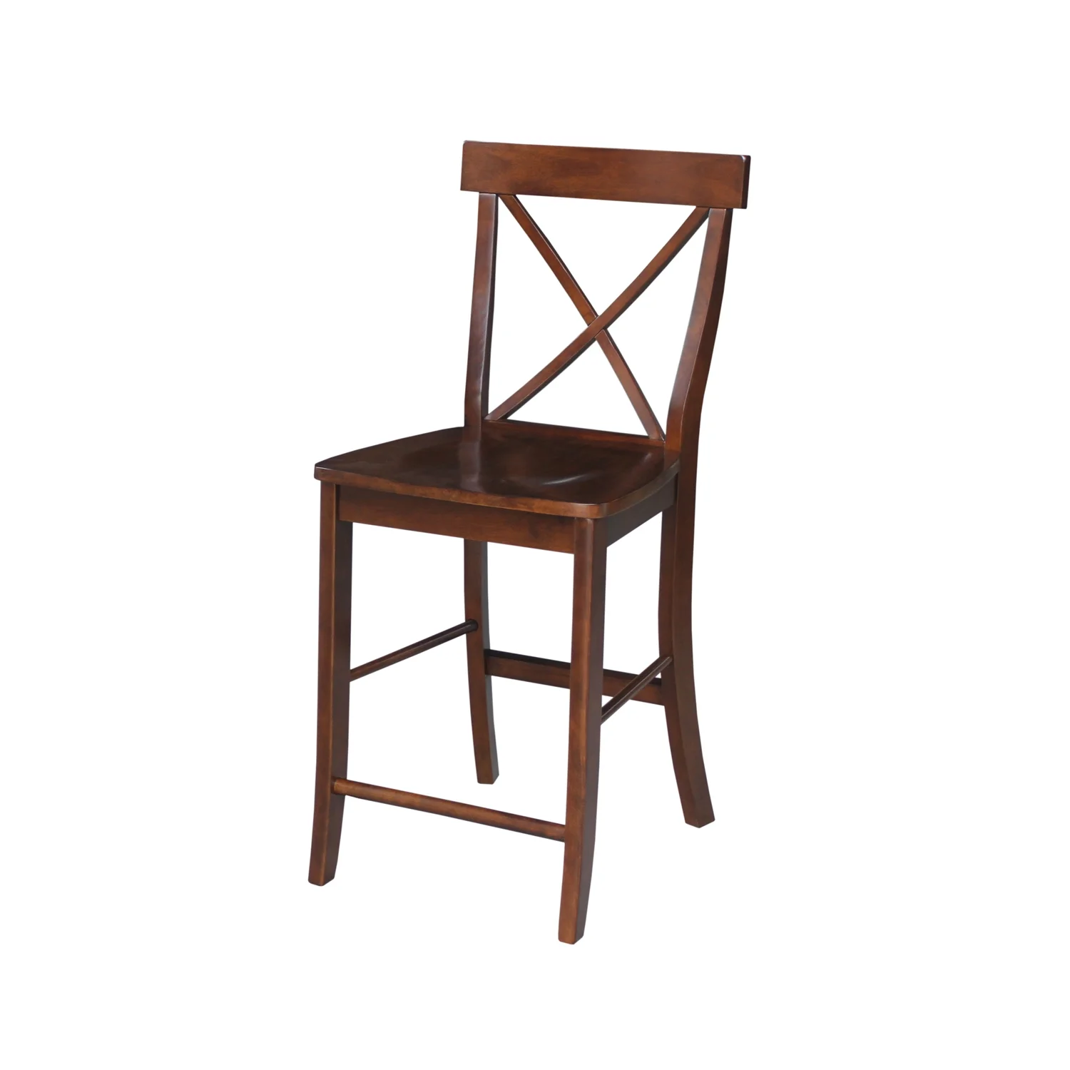 30'' Square Solid Wood Counter Height Dining Table with 4 Cross Back Counter Height Stools in Espresso