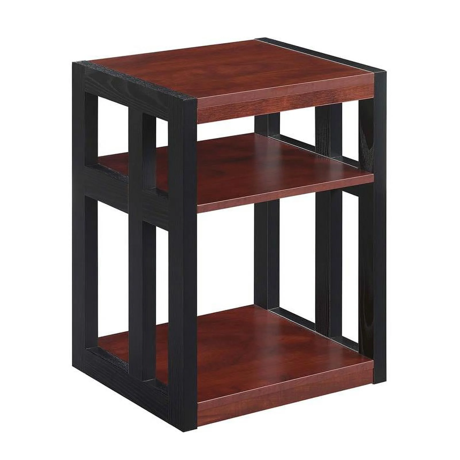 Home Square End Table with Shelves in Warm Cherry Wood Finish - Set of 2