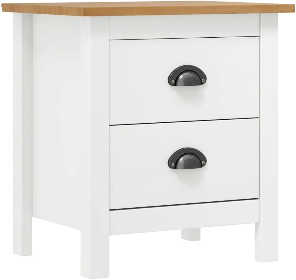 Solid Pine Wood Bedside Cabinet - White/Honey Brown, Scandinavian Style Nightstand, 18.1