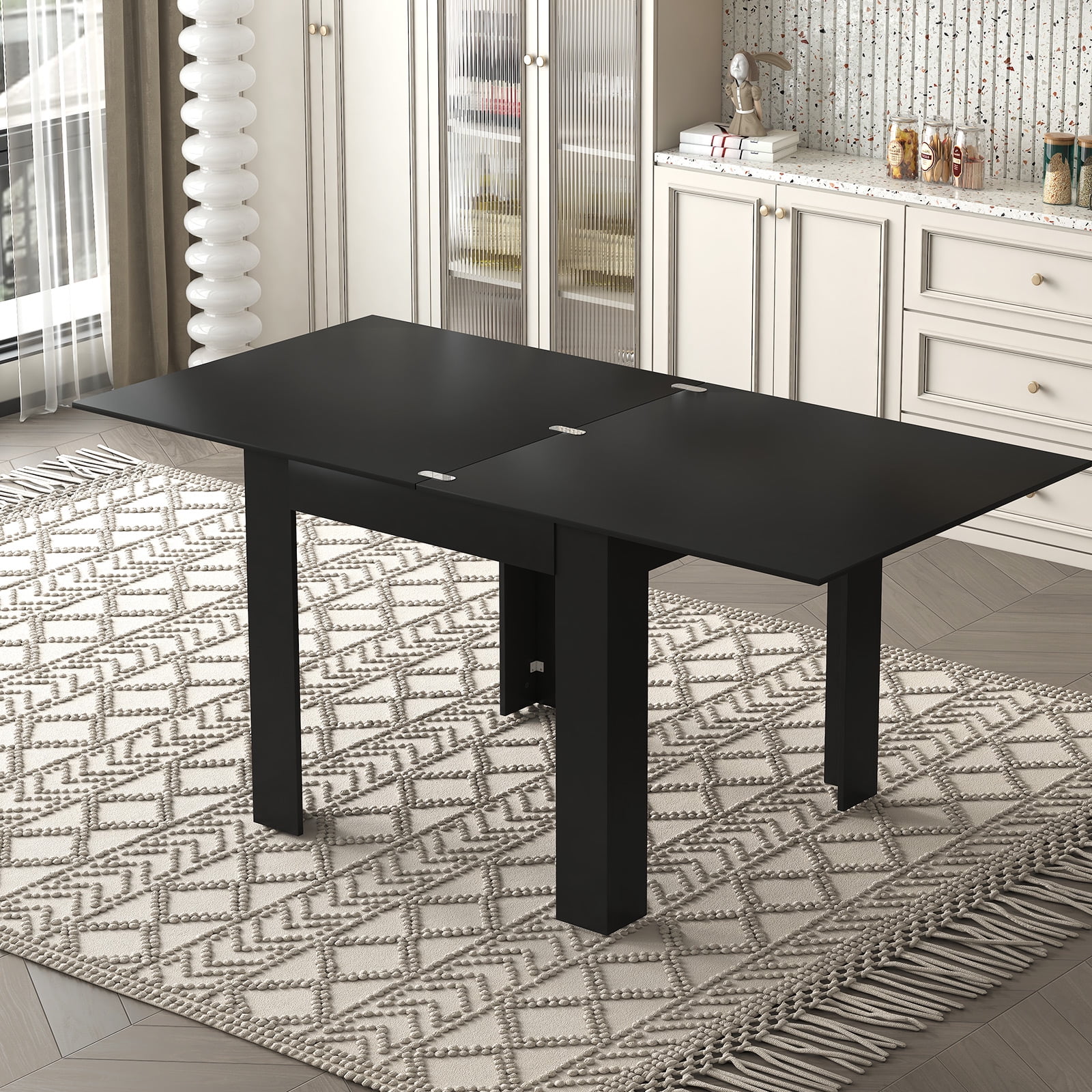 MUZZ Modern Expandable Dining Room Table for 4-6, Kitchen Table with Movable Flap, Multifunctional Extendable Dining Table for Kitchen/Small Space(Black)
