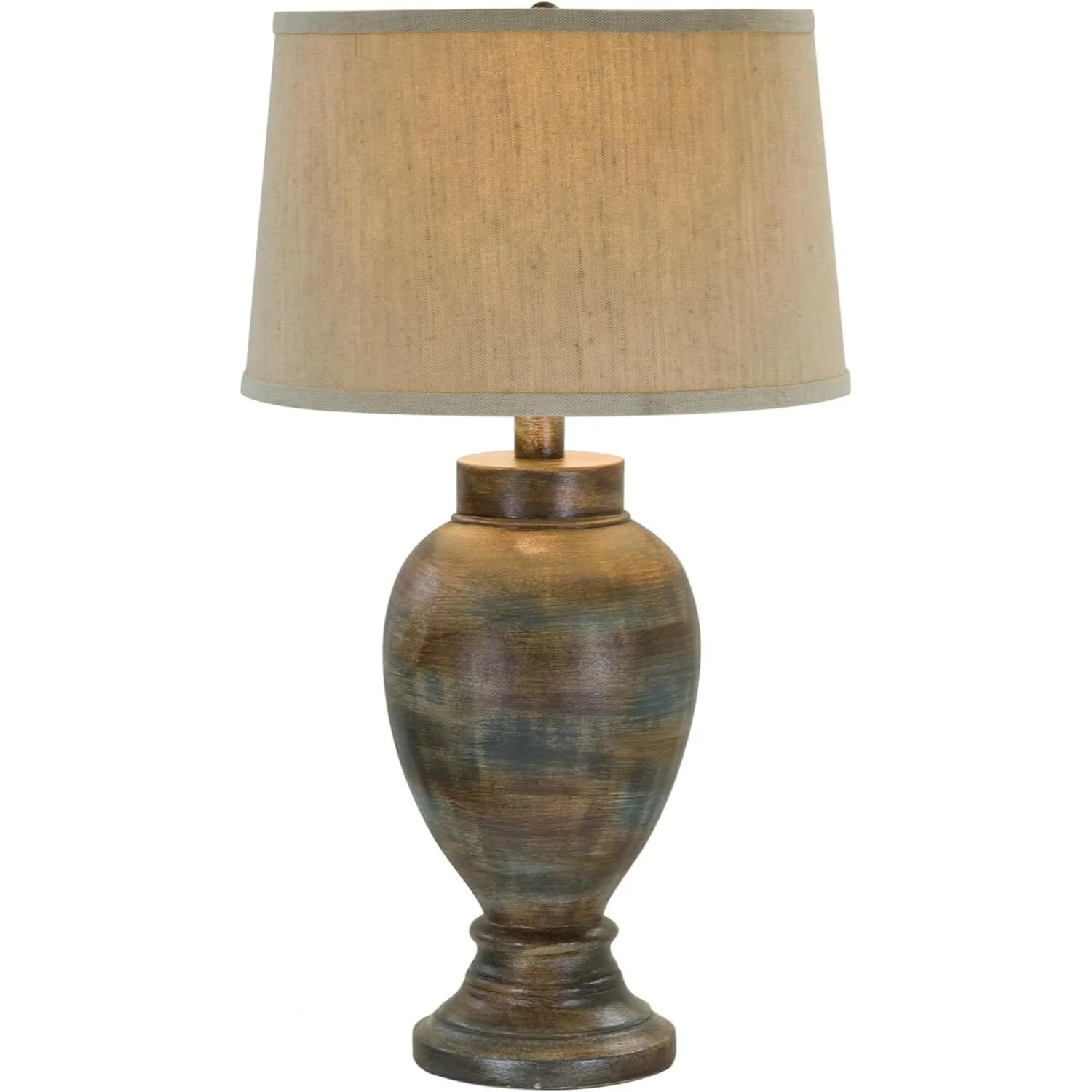 Maykoosh 30 Inch Hydrocal Table Lamp, Drum Shade, Seaside Style Urn Base, Brown And Blue