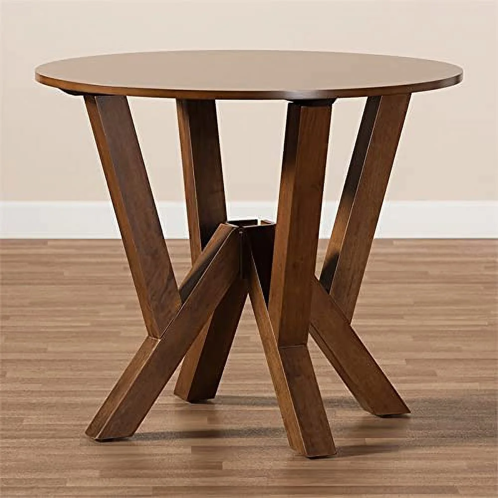 TJUNBOLIFE Walnut Finished 35-Inch-Wide Round Wood Dining Table