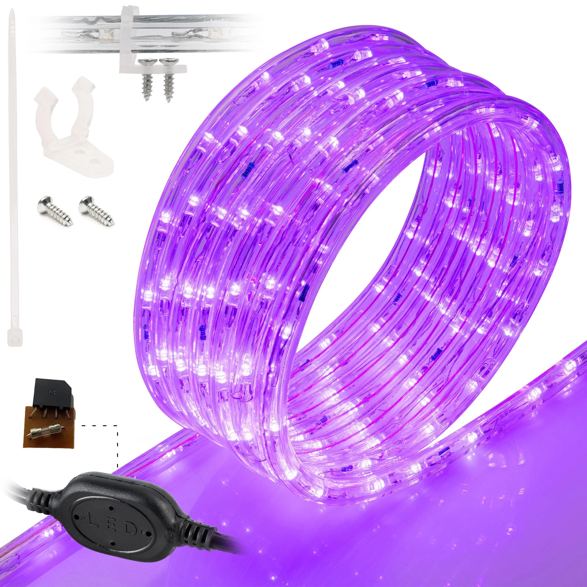 WYZworks 576LEDs 50ft LED Outside Rope Lights, Outdoor ETL Certified Waterproof Permanent 360 Degree Light Emitting, Flexible Tube, Connectable, Christmas Palm Tree Exterior Landscape, Purple