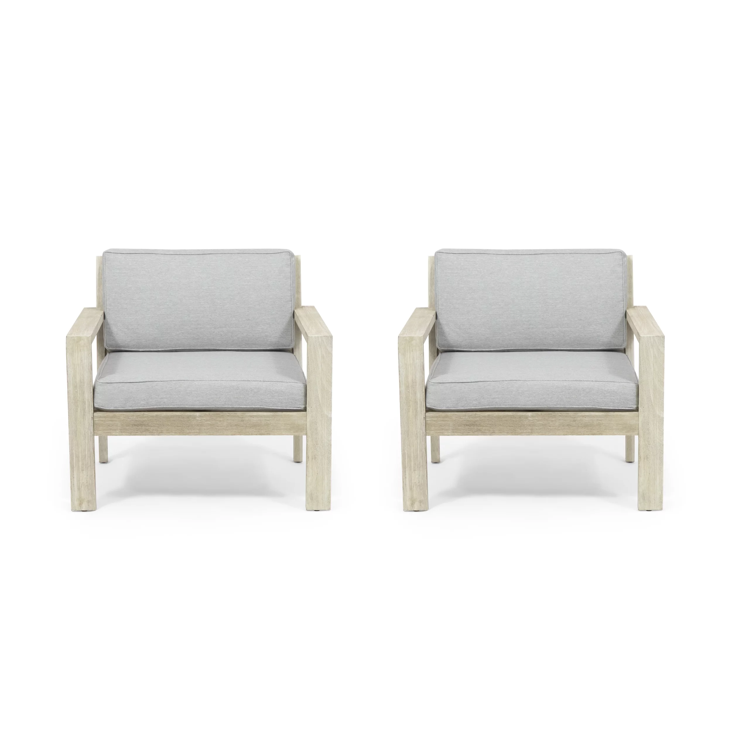 GDF Studio Joanne Outdoor Acacia Wood Club Chairs (Set of 2), Brushed Light Gray