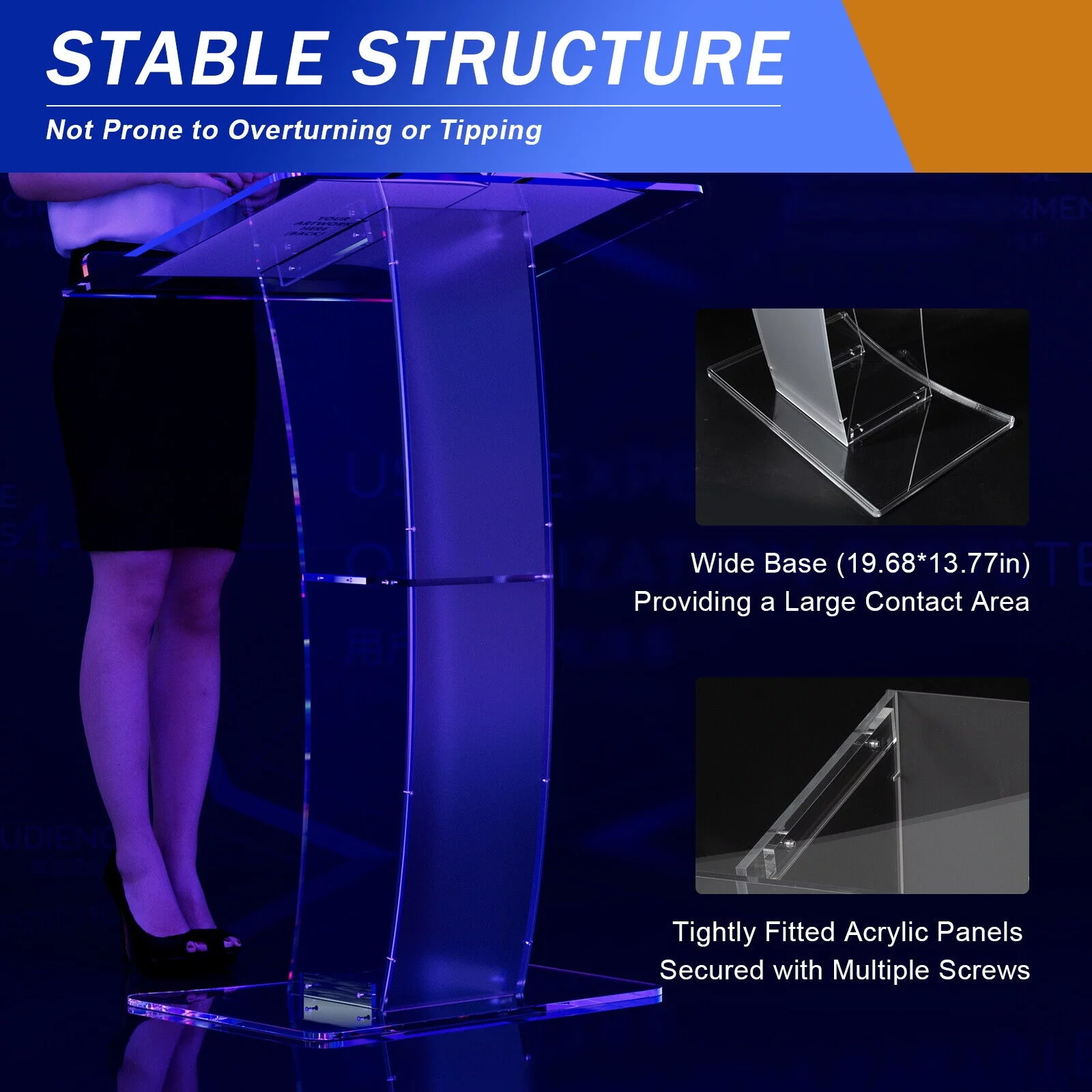 1.15m Height Acrylic Podium Church Pulpit Plexiglass Lectern Debate Podium Conference