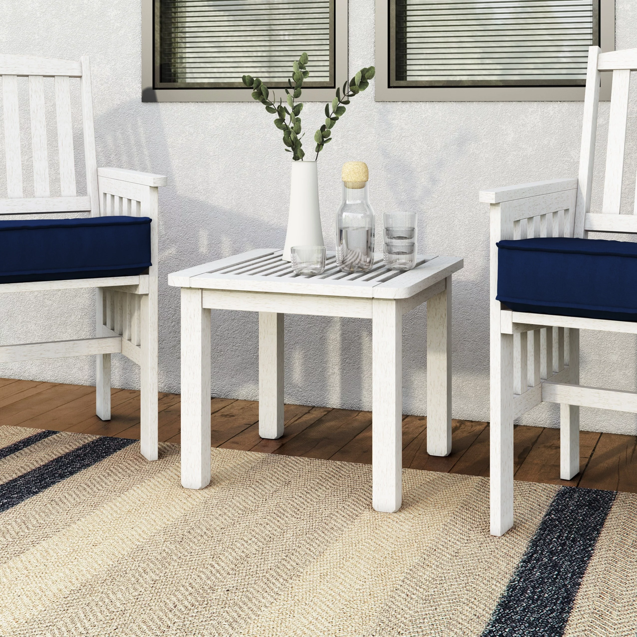 Miramar Contemporary White Washed Solid Wood Outdoor Side Table