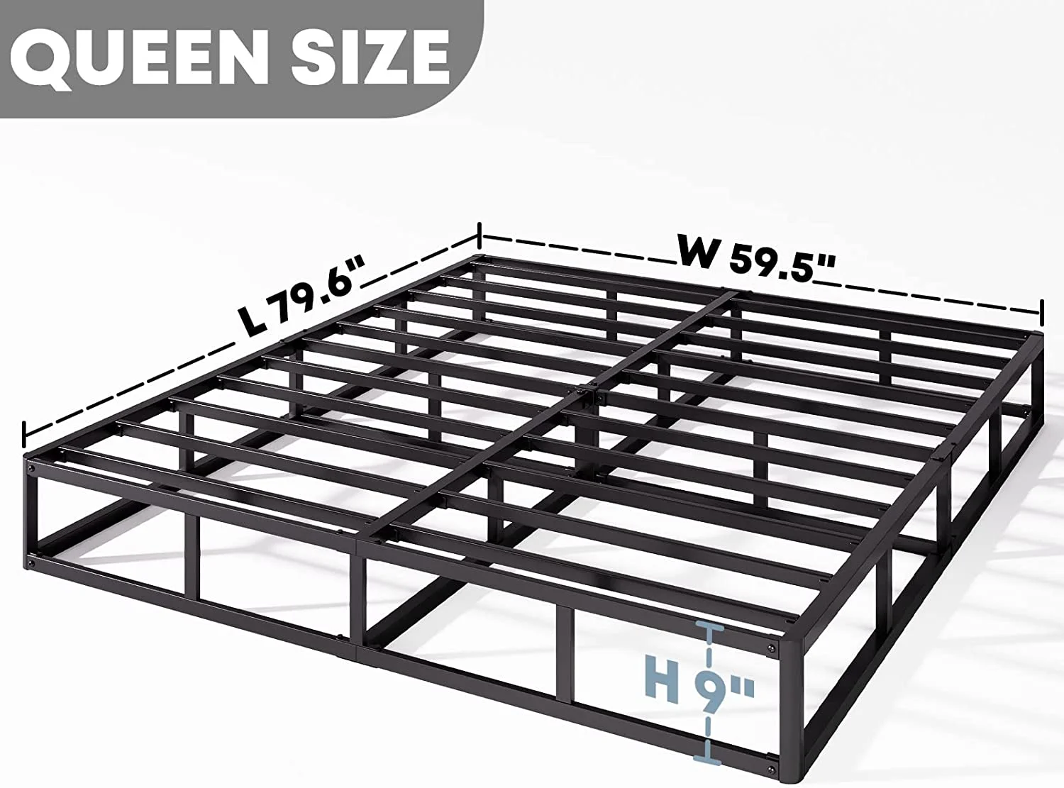 YILAN Box-Spring-Queen, 9 inch Metal Queen Box Spring Only, Heavy Duty Queen Size Box Spring with Fabric Cover, Easy Assembly, Non Slip, Noise Free