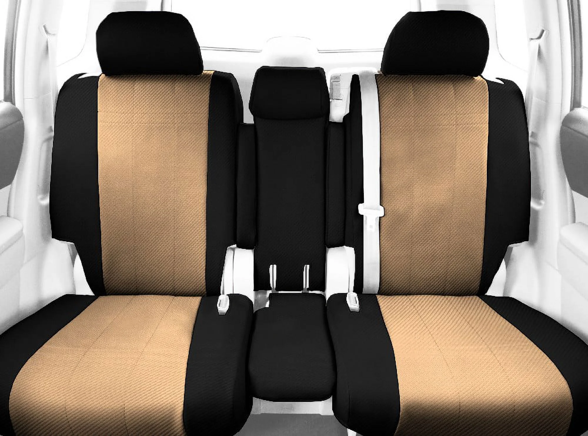 CalTrend Rear 40/20/40 Split Back & 60/40 Cushion Carbon Fiber Seat Covers for 2014-2015 Nissan Rogue Select - NS278-06FC Beige Insert with Black Trim