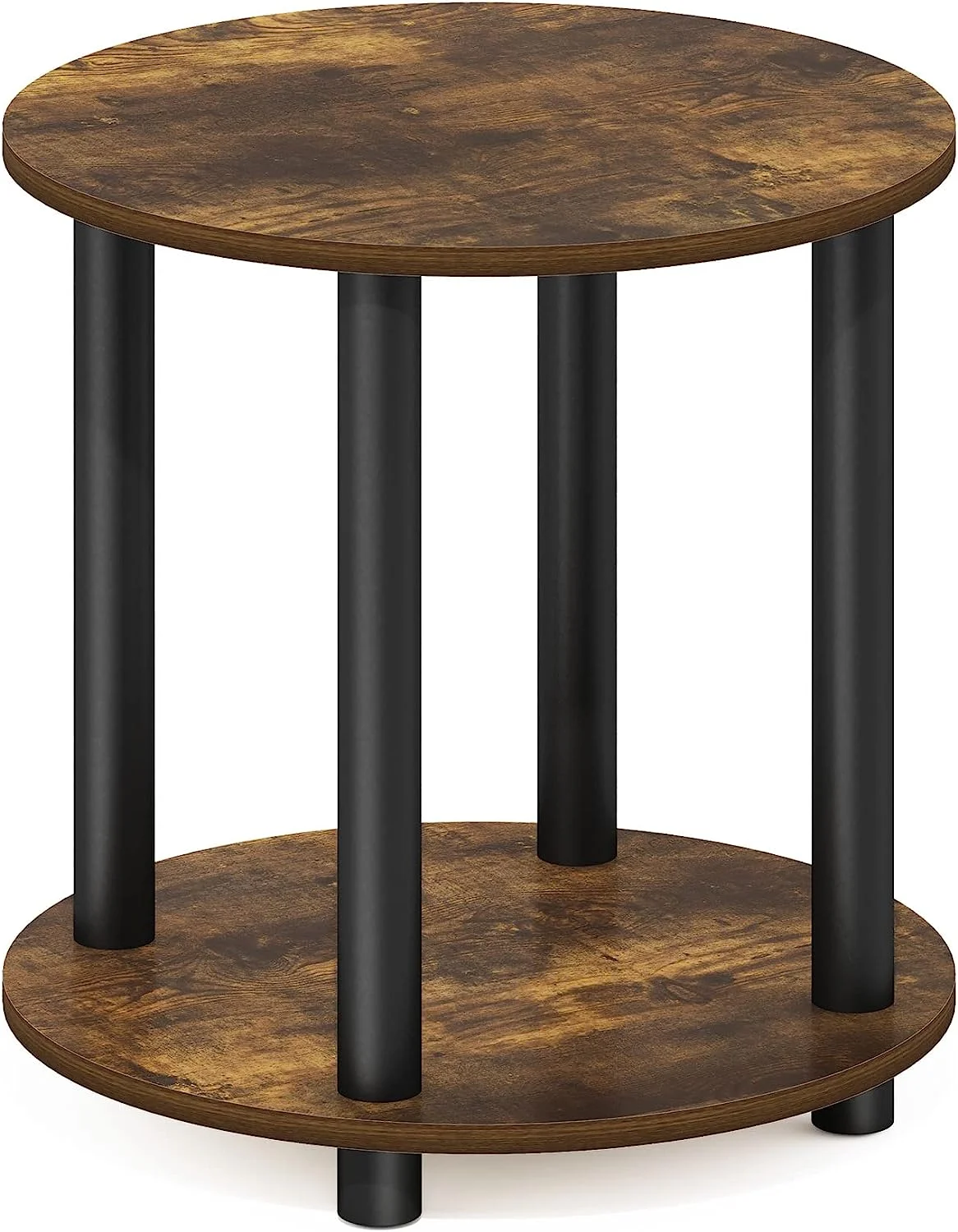 2-Tier Round Wooden End Table, Amber Pine