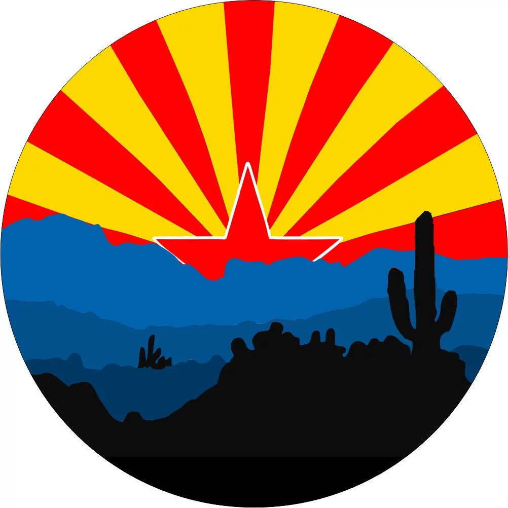 Tire Cover Central Arizona Flag Desert Black Vinyl (Select Size/Camera in Menu) 235/70R16