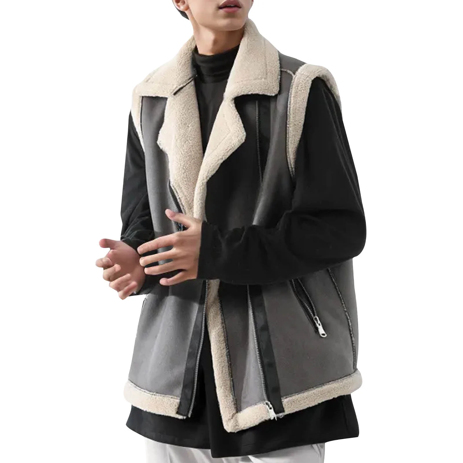 Autumn And Winter Men's Vintage Lamb Wool Casual Sleeveless Vest Coat Pocket Jacket Mens Long Wool Coats Jacket down 4xb Jacket Big Mens Light Jacket Mens Winter down Jacket Pack Able Jacket without