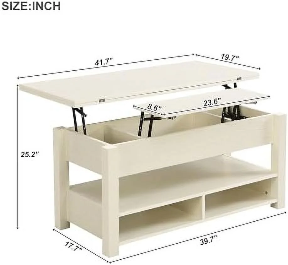 TJCGDTY Lift Top Coffee Table with Open Shelves Modern Multi-Functional Coffee Table for Living Room 3 in 1 Lift-Top Coffee Table