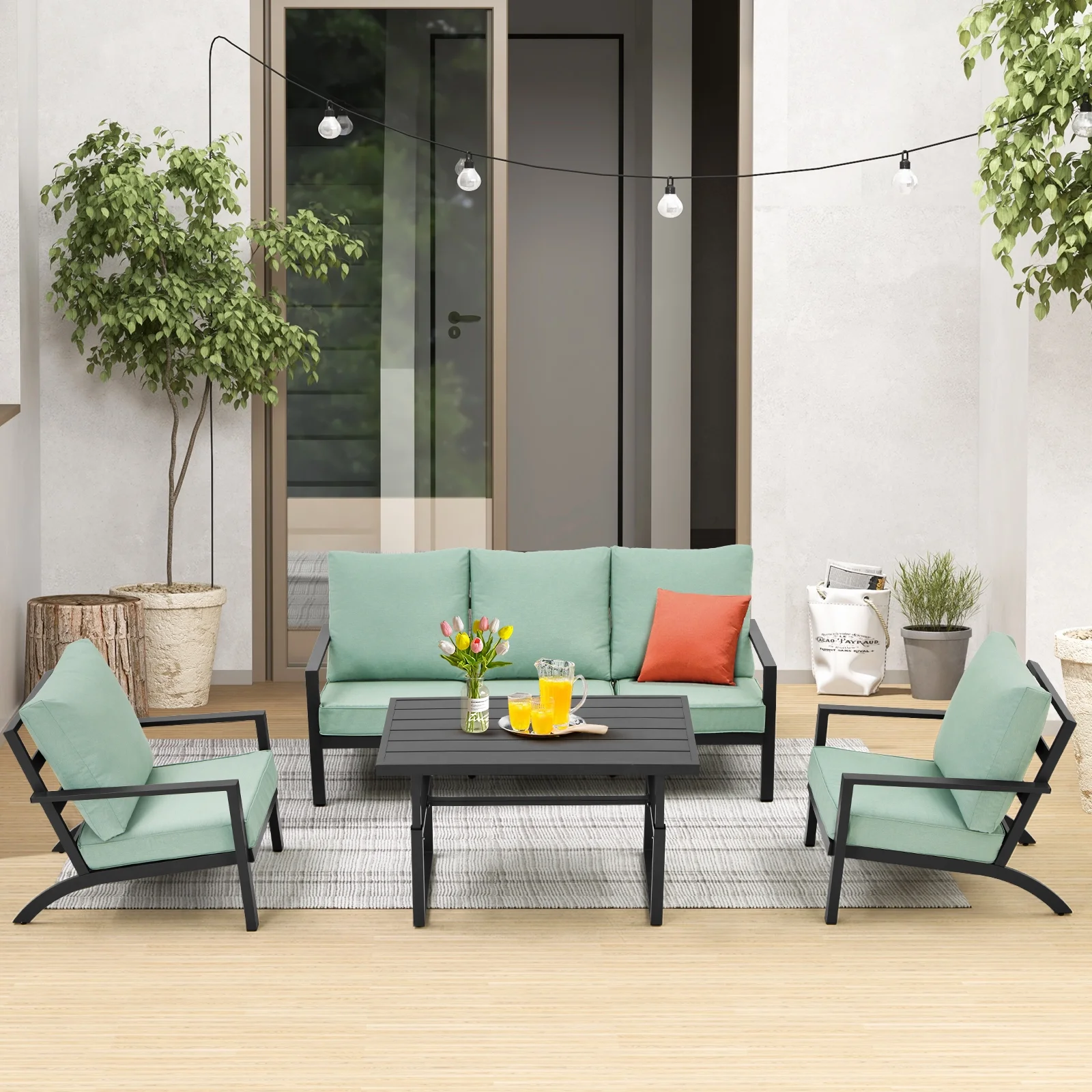 Danrelax 4 Pieces Aluminum Patio Furniture Set, Patio Conversation Set,  Green