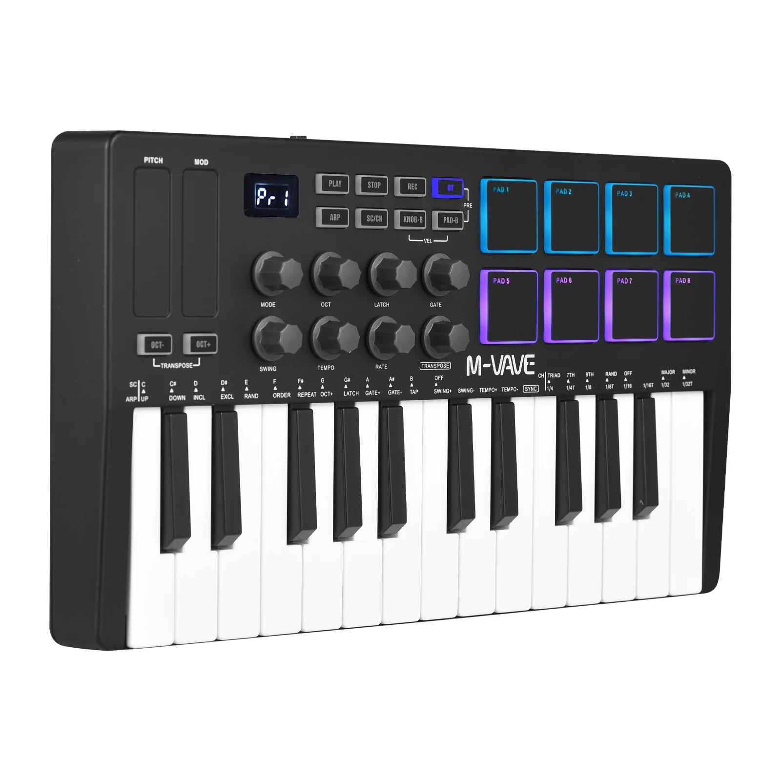 VAVE MIDI Controller,With 25 Velocity 8 Pads 8 Sensitive 8 Pads Midi With 25 25-key Midi Portable Usb Midi With Pads 8 Knobs Portable Usb Midi 25 Velocity Sensitive Velocity Sensitive 8 Siuke