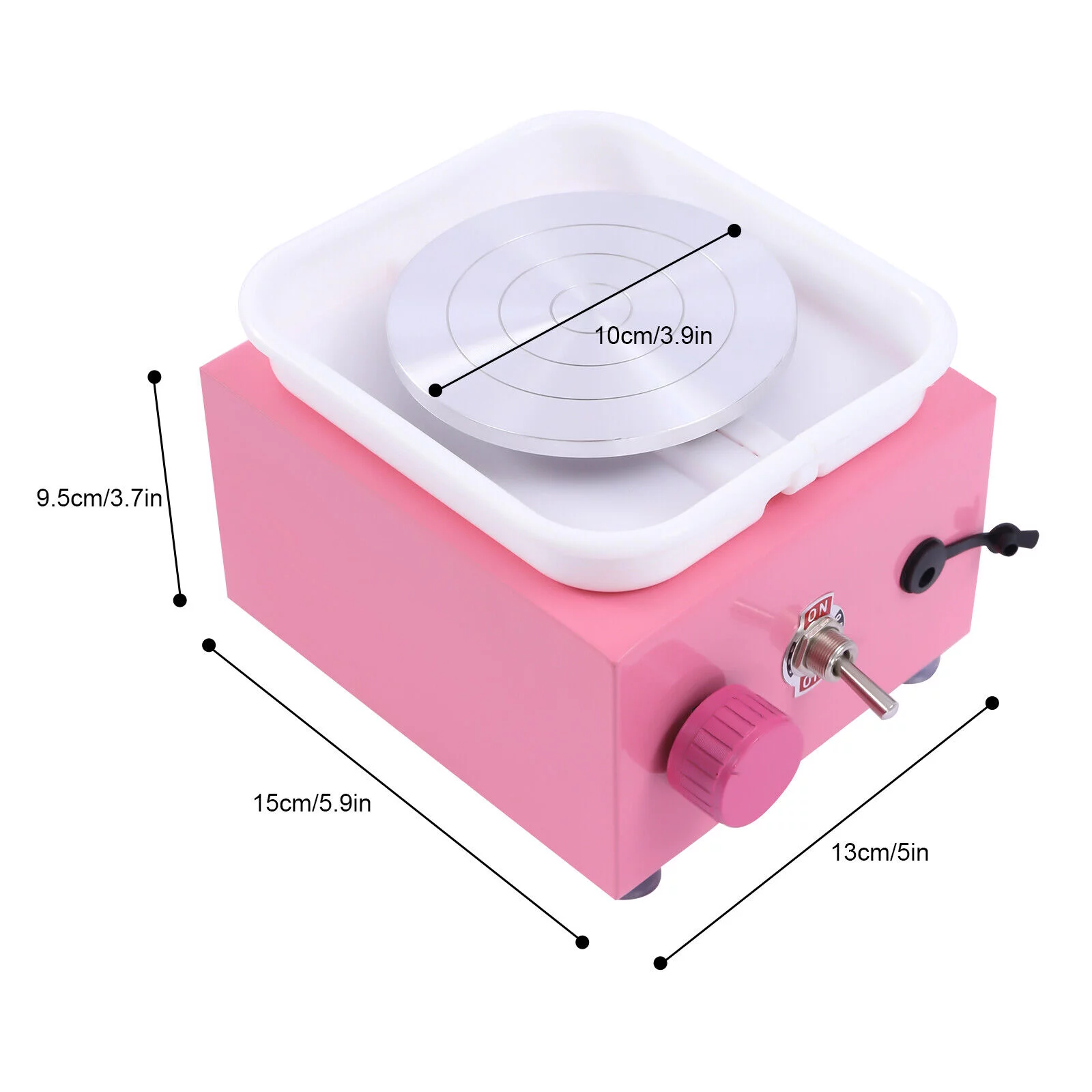 Mini Ceramic Machine, 24W 2000RPM Pottery Disc Machine Electric Pottery Wheel Machine Ceramic Work Adjustable Clay Craft for DIY Art 10 CM (Pink)