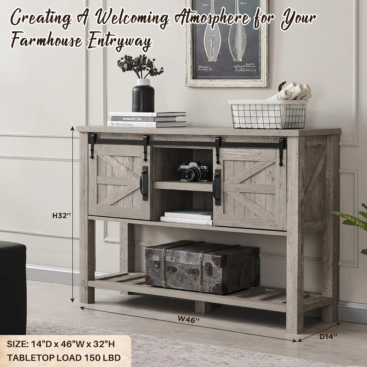 Console Table with Sliding Barn Doors, 46