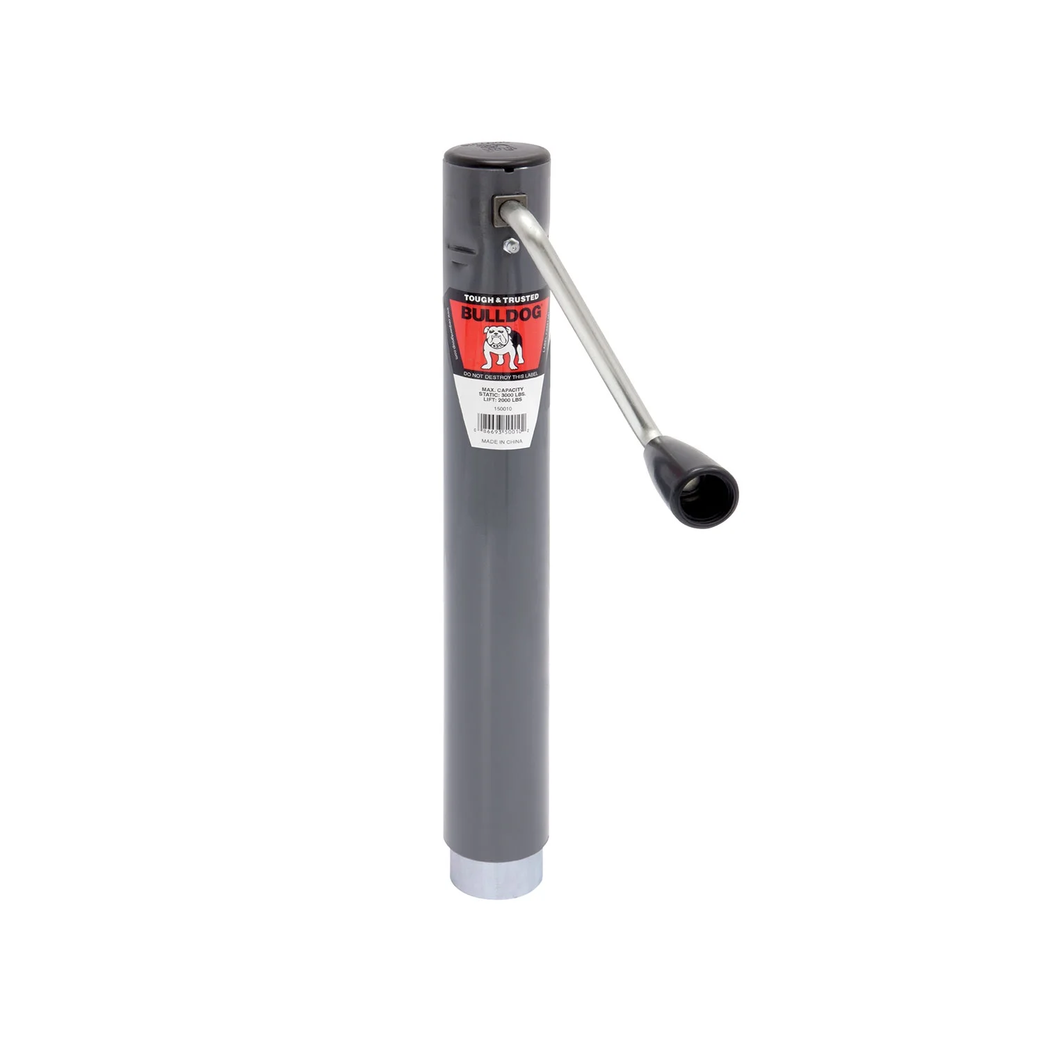 BULLDOG 150010 Round Trailer Jack, No Mount, 2,000 lbs. Lift Capacity, Sidewind, Weld-On, 10 Inch Travel