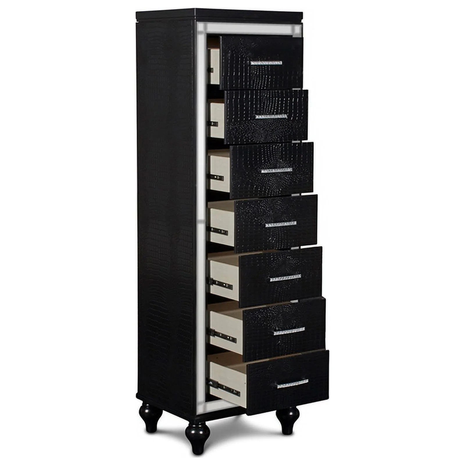 Pemberly Row Contemporary 7-Drawer Wood Lingerie Chest in Black