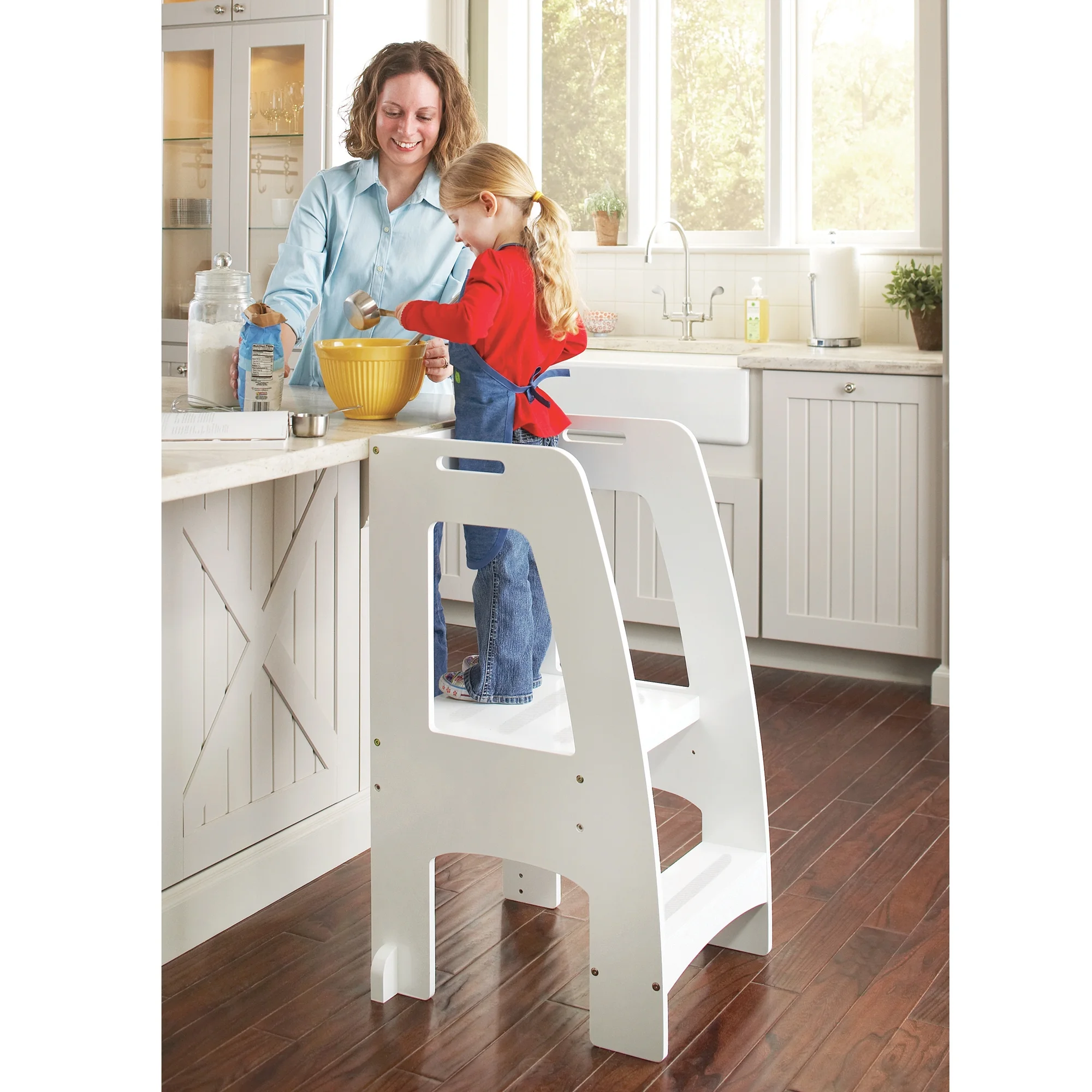 Guidecraft Kids' Tower Step-Up - White: Children's Adjustable Kitchen Helper, Wood Montessori Learning Toddler Tower with Safety Rail