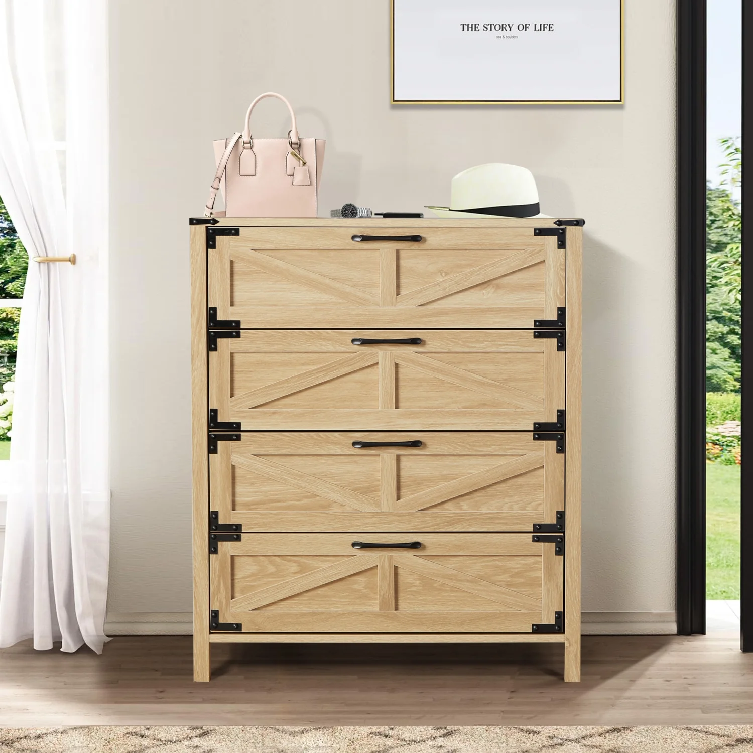 YLtoohoom 6 Drawers Dresser for Bedroom  Farmhouse Barn Chest of Drawers  Modern  Organizer Dresser for Bedroom  Hallway  Living Room (Natural)