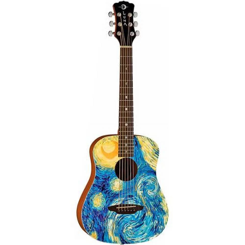 Luna Guitars Safari Starry Night Spruce Top Acoustic Guitar, Translucent Blue