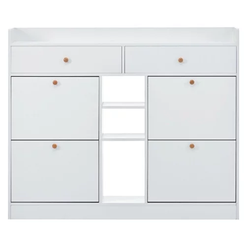 Motent Modern Shoe Cabinet with 4 Flip Drawers, Multifunctional 2-Tier Shoe Storage Organizer with Drawers, Free Standing Shoe Rack for Entrance Hallway, White