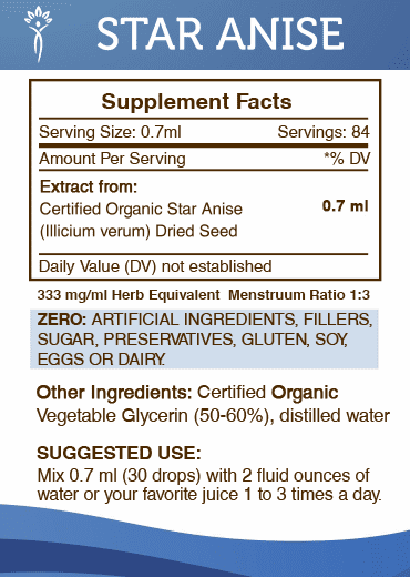 Star Anise Tincture Alcohol-FREE Extract, Organic Star Anise (Illicium verum) Dried Seed 2 oz
