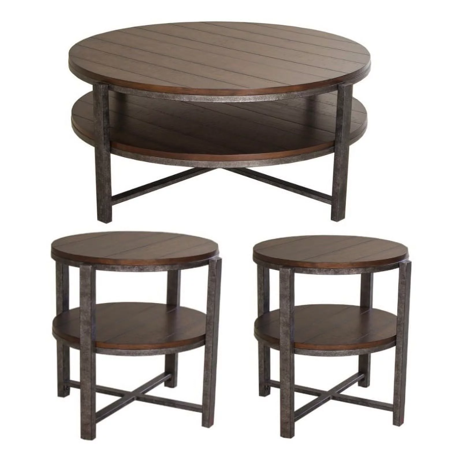 Pemberly Row Transitional Wood 3 Piece Set in Brown (Cockatil and 2 End Tables)