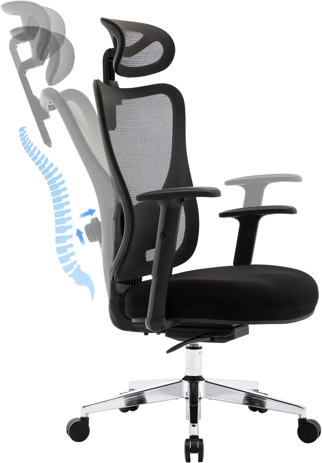 FDSHOIYN Ergonomic Office Chair  High Back Desk Chair with 2D Lumbar Support  Tilt   Big and Tall Mesh Chair with Adjustable Arms and Headrest  Comfortable Chair Black