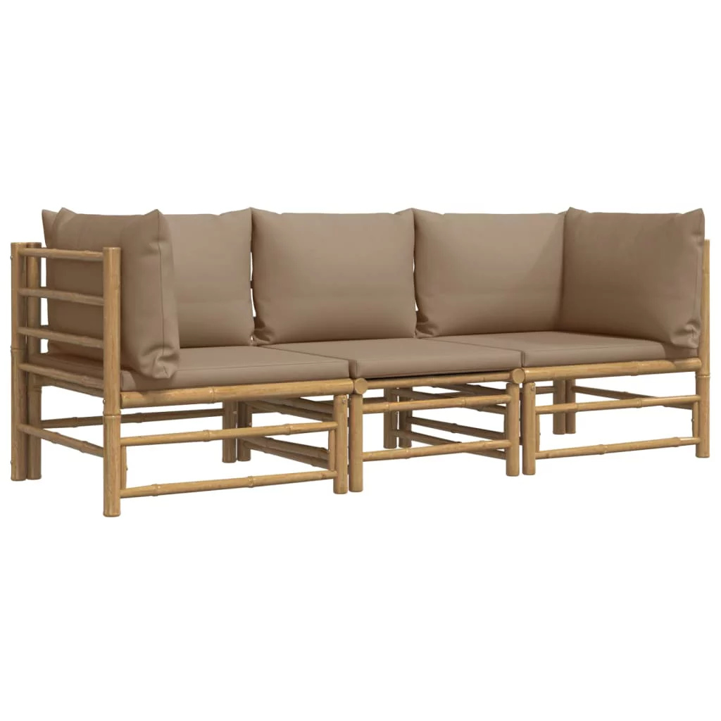 Htovila 3 Piece Patio Set with Taupe Cushions Bamboo