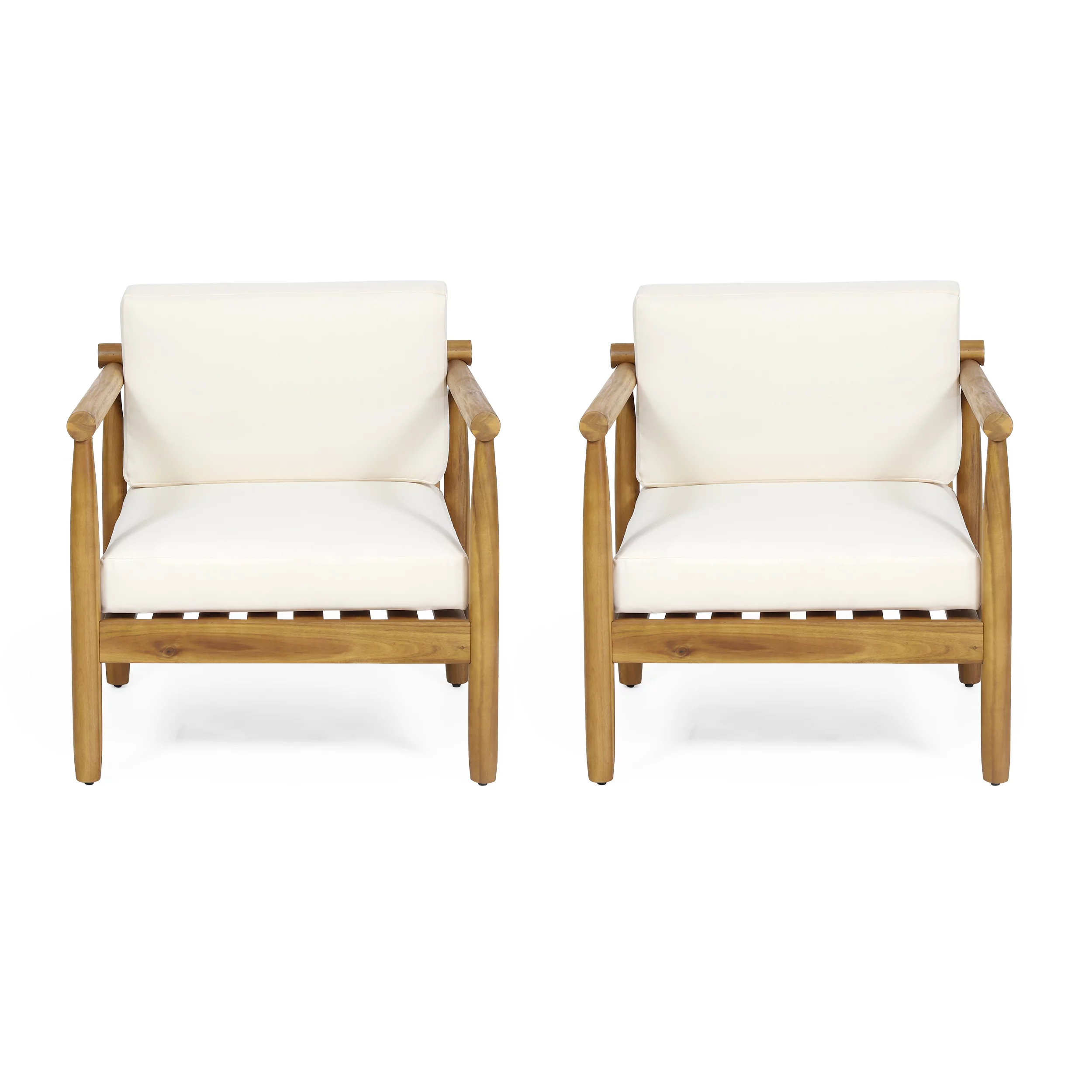 Arimo Acacia Wood Outdoor Club Chair with Cushion, Set of 2, Teak and Cream