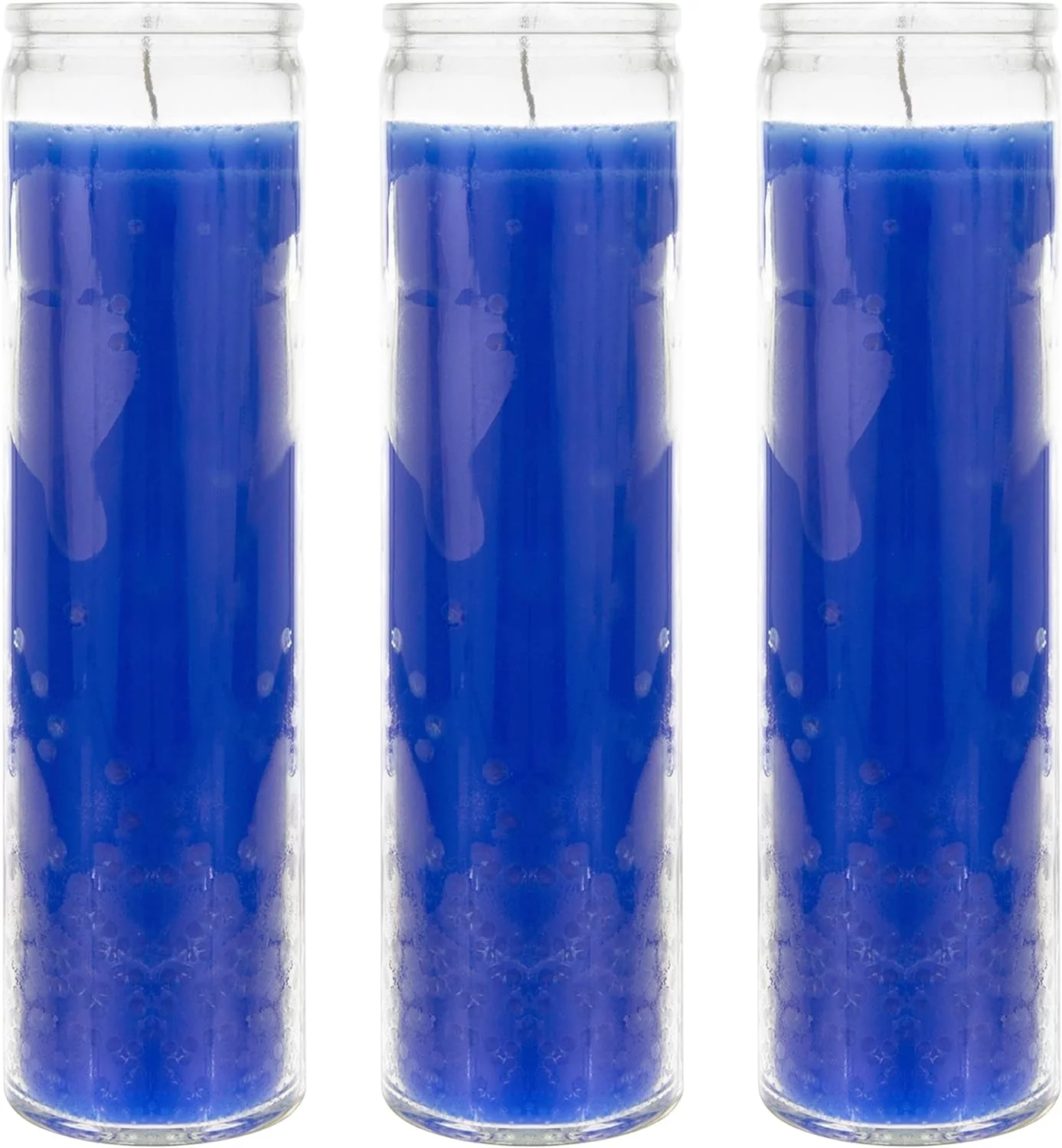 3 Pcs Unscented Blue 7 Day Devotional Prayer Glass Container Candle, Premium Wax  2 Inch X 8 Inch, Great For Sanctuary, Vigils, Prayers, Blessing, Religious  More