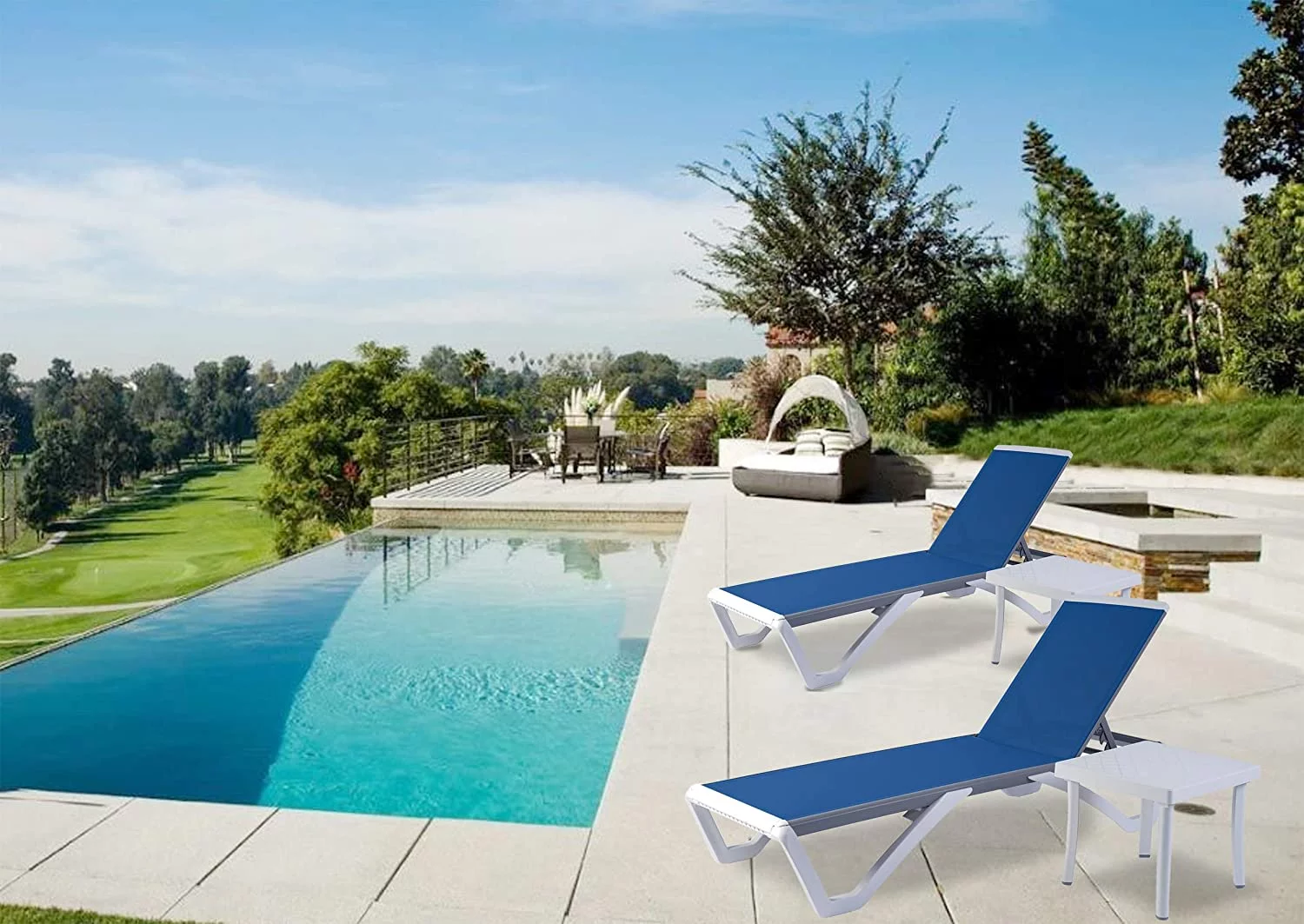 Patio Chaise Lounge Chair - Full Flat Alumium & Resin Legs, Outdoor Reclining Adjustable Chair for Sunbathing, Beach, Patio, Lounge Set or Patio Table