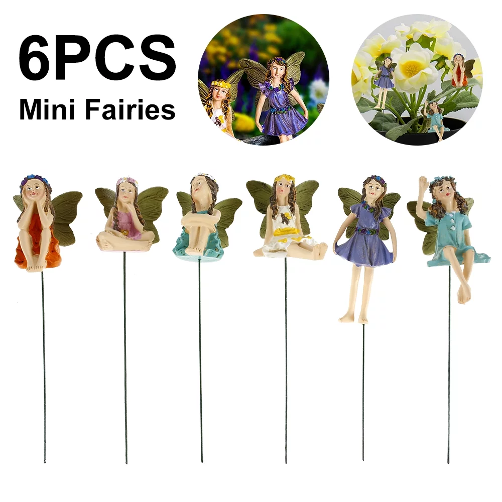 Miuline 6PCS Miniature Fairy Statue,Mini Fairy Outdoor Sculpture Ornaments for Garden Lawn Potted Plants