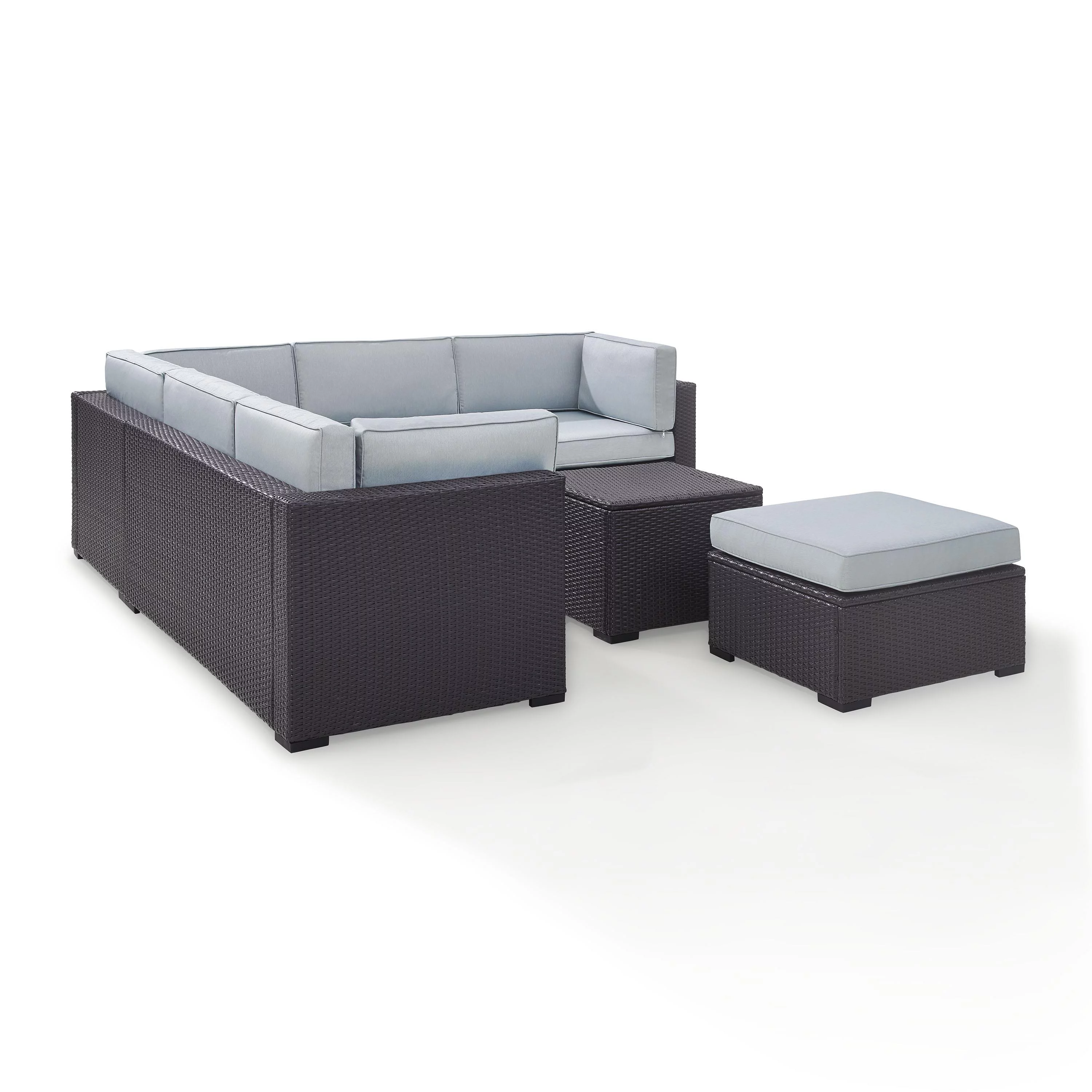 Crosley Furniture Biscayne 5 Piece Metal Patio Sectional Set in Brown/Blue