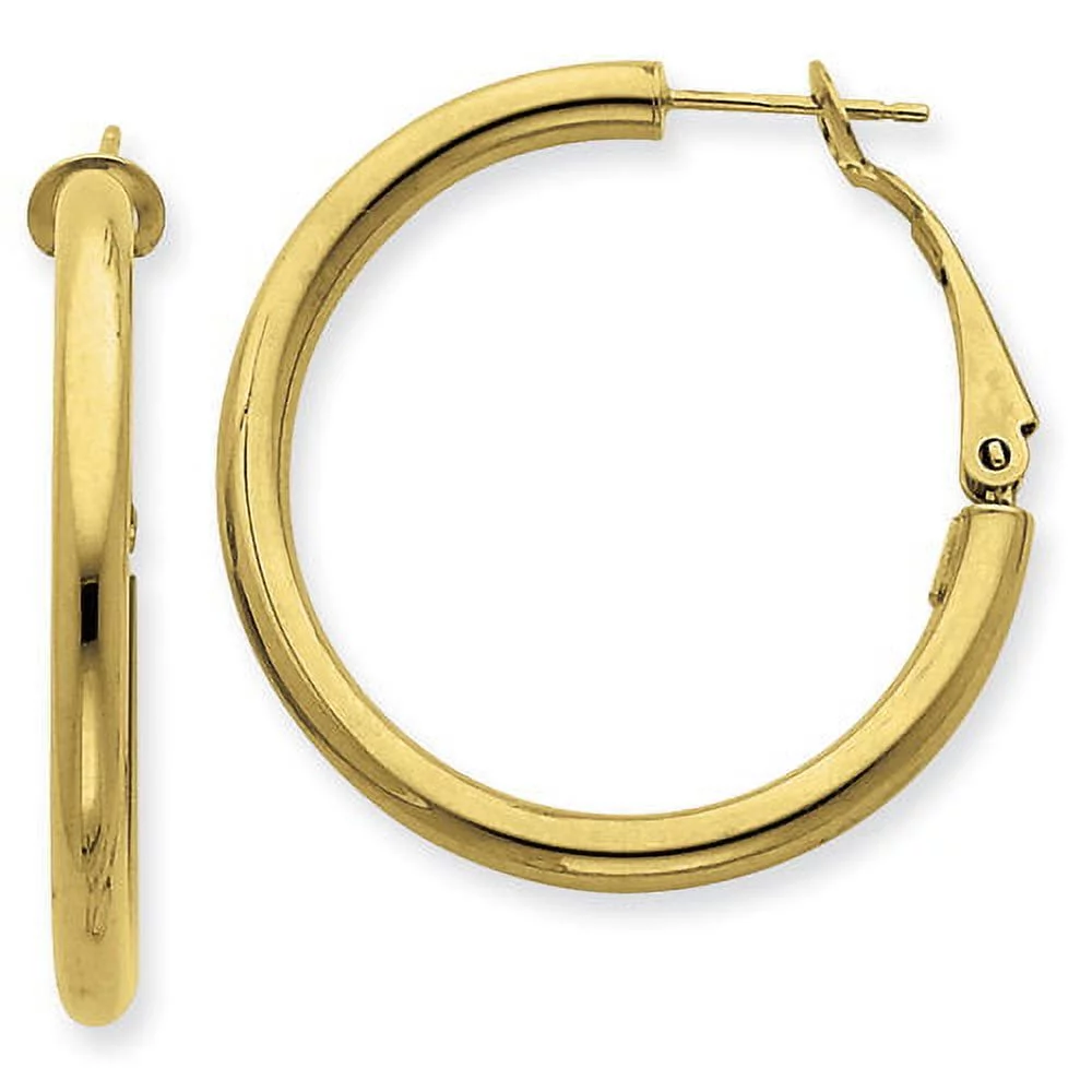 Primal Gold 14 Karat Yellow Gold 3mm x 25mm Polished Round Hoop Earrings
