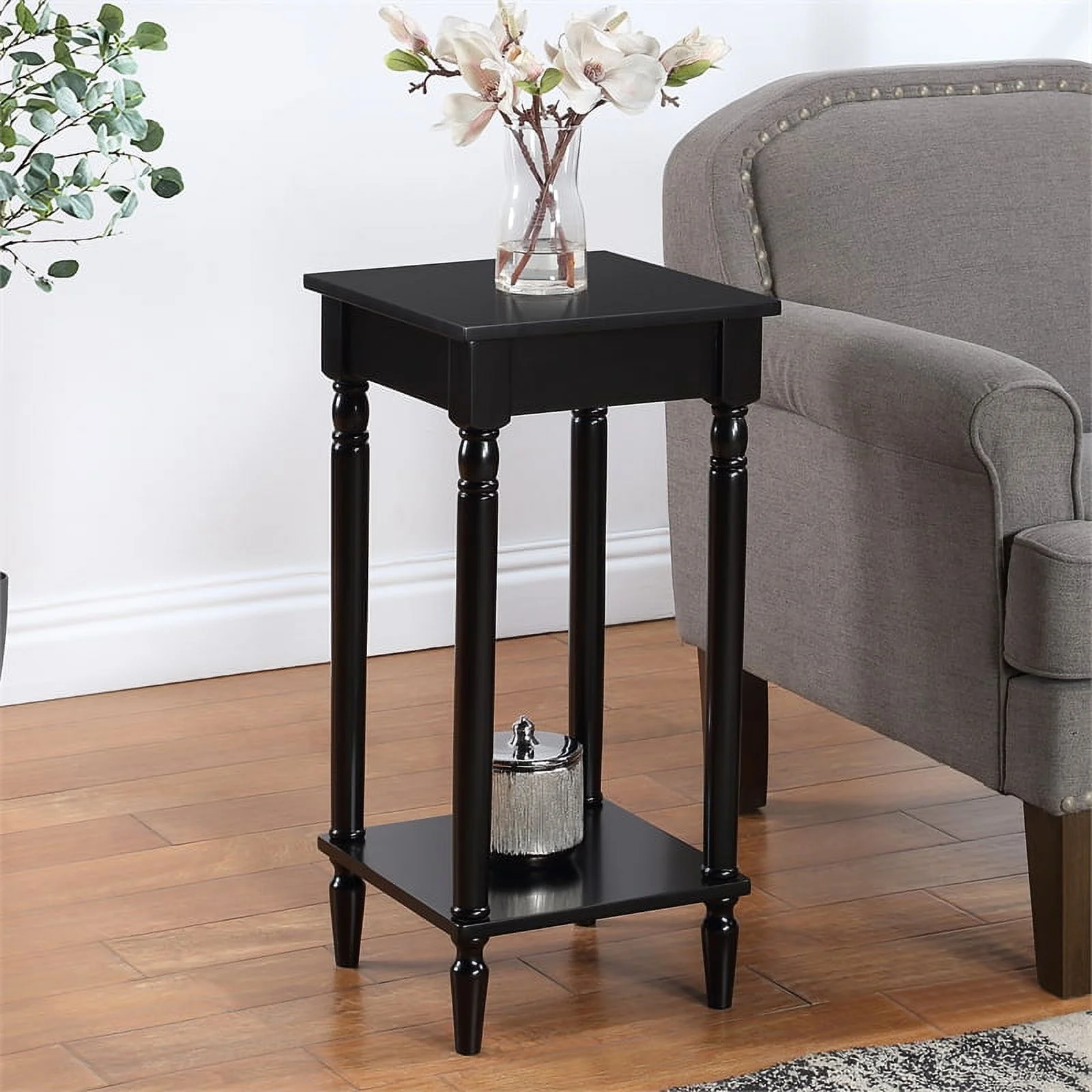 Pemberly Row Modern End Table with Shelf in Black Wood Finish