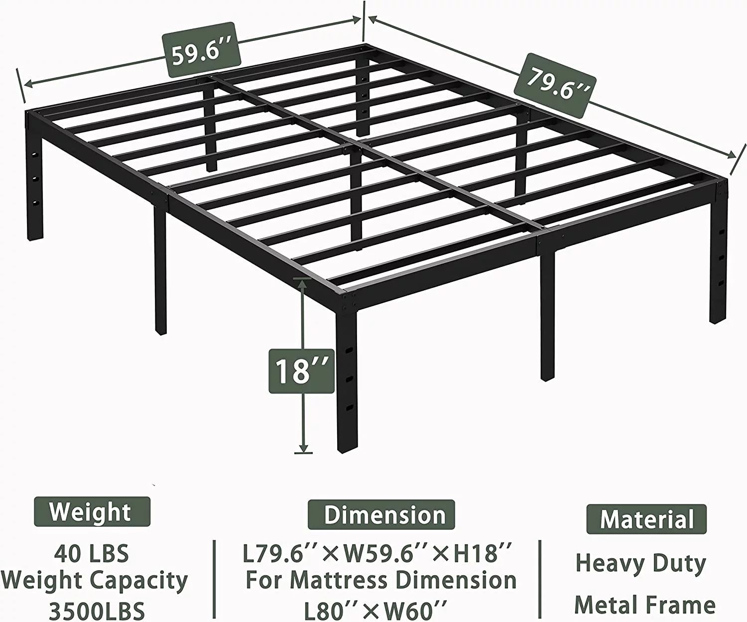 Goltriever King Platform Bed  18 Inch High Heavy Duty Metal Frame  4000Lbs Non-Slip Steel Slats Support Bed Frame with Storage  No Box Spring Needed  Easy Assembly  Black