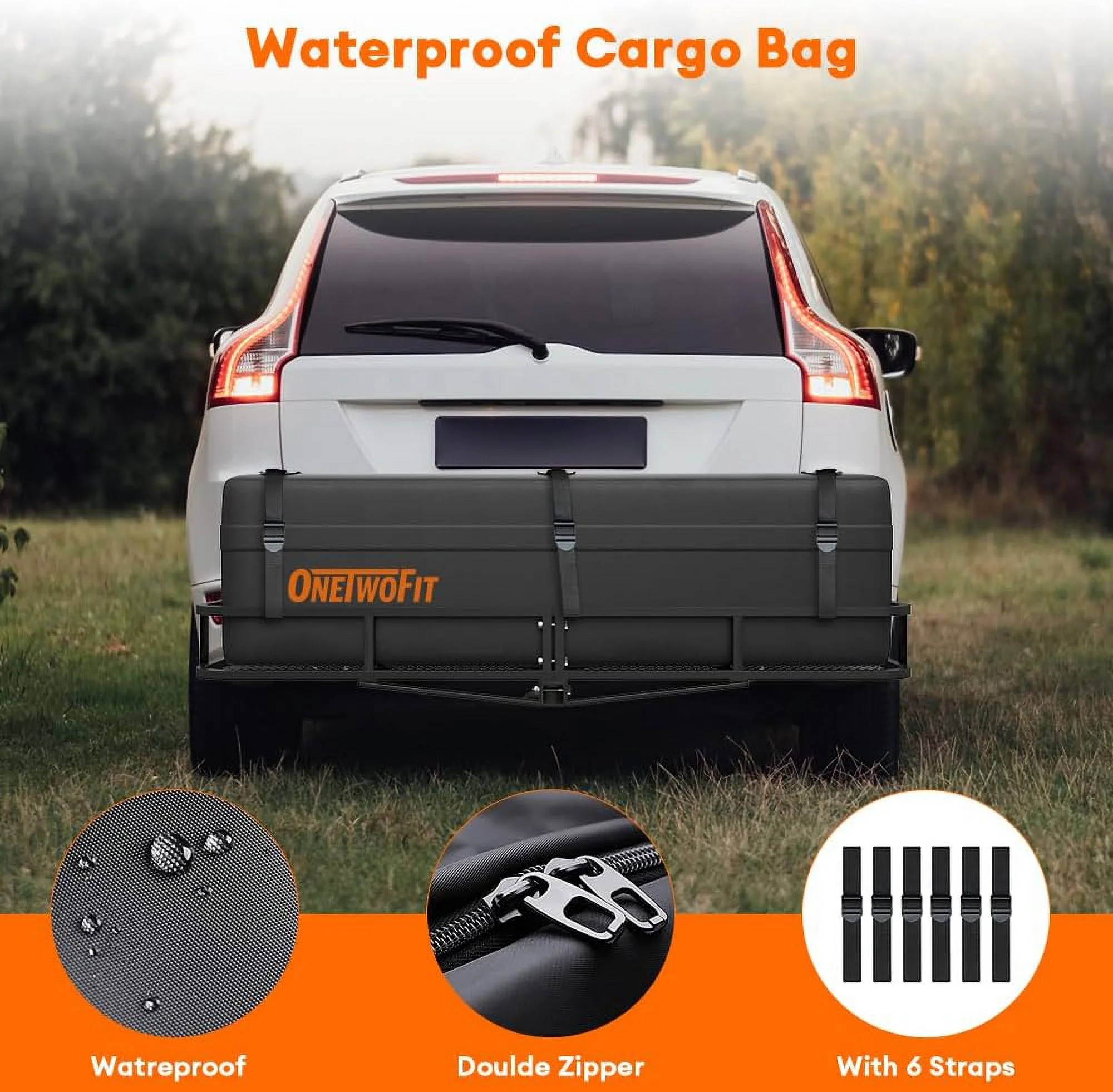 YANPO Hitch Mount Cargo Carrier, 60x20x6 Folding Hitch Rack, 500 Lbs Steel Trailer Hitch Cargo Carrier, Tow Hitch Cargo Basket with Waterproof Bag, Hitch Stabilizer, Ratchet Straps, Net
