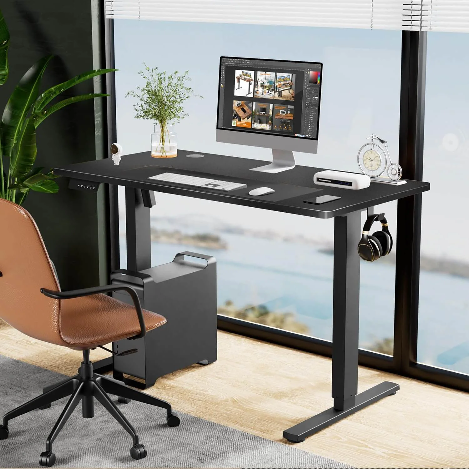 CoSoTower Electric Height Adjustable Standing Desk,Sit to Stand Ergonomic Computer Desk,Black,55'' X 24