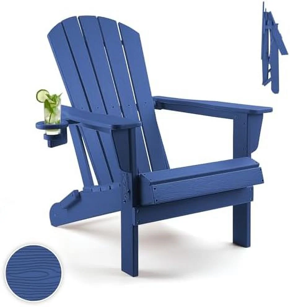 Adirondack Chair Plastic Adirondack Chairs Wood Texture Fire Pit Chairs Folding Adirondack Chairs Composite Adirondack Chairs Resin Adirondack Chairs with Cup Holder (Black)